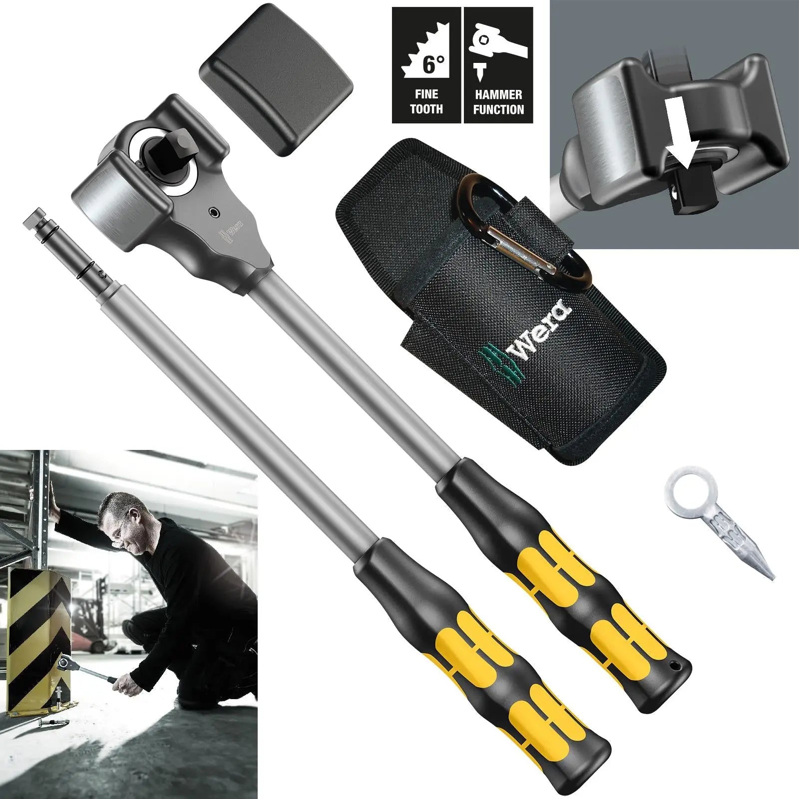 Wera Heavy Duty Ratchet Wrench 1/2" Drive KOLOSS 8002 C All Inclusive Set 5 Pieces White Rose Tools