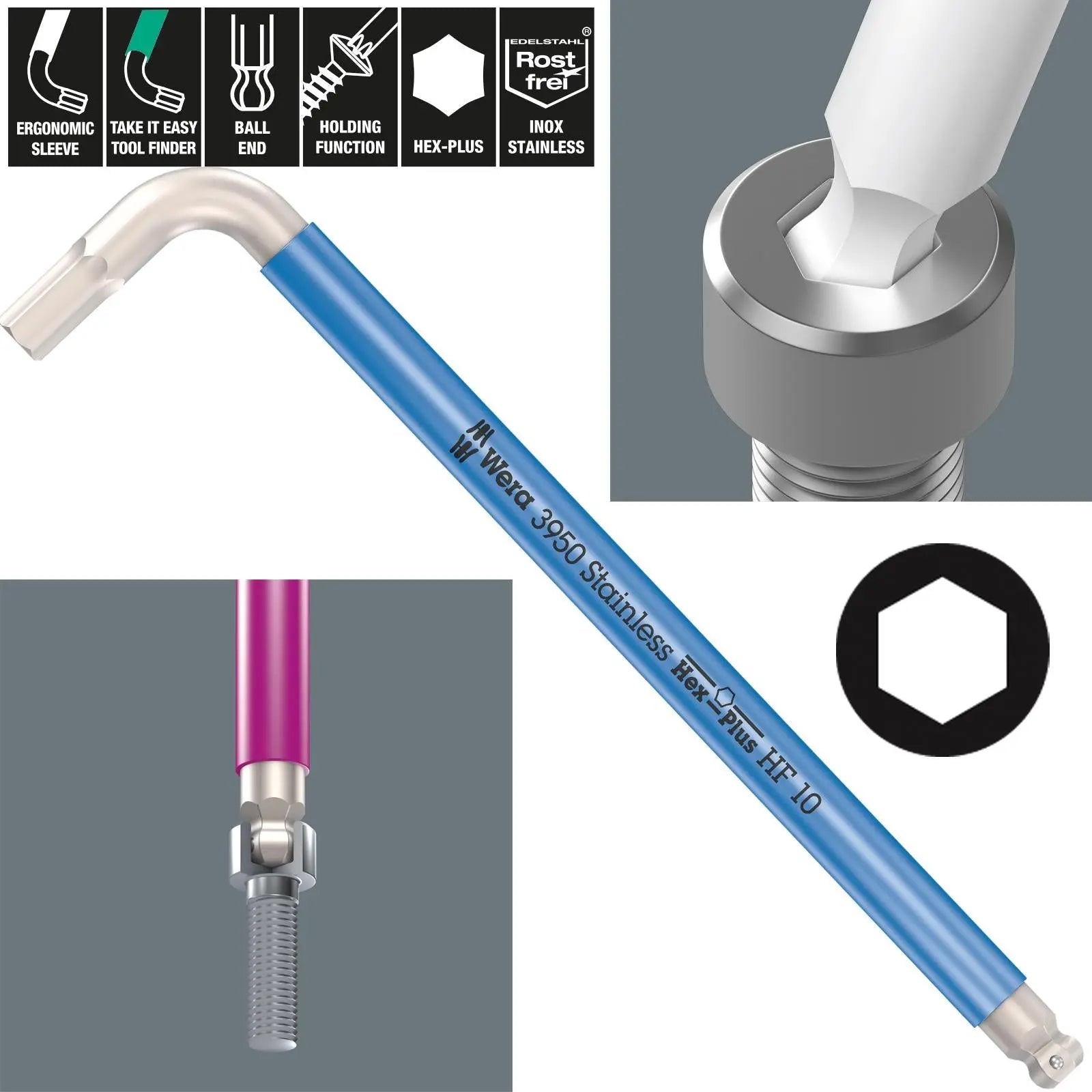 Wera Hex Key 3950 SPKL Multicolour HF L-Key Metric Stainless Steel with Holding Function Individual White Rose Tools