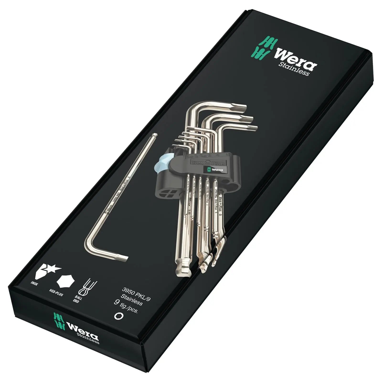 Wera Hex Key Set 3950/9 Stainless Steel 1 SB L-Key Metric 9 Piece 1.5-10mm  White Rose Tools