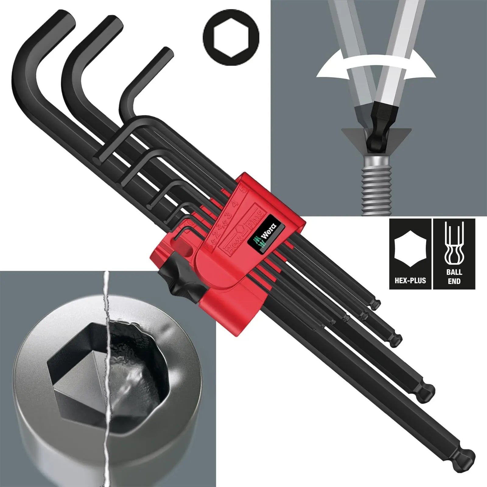 Wera Hex Key Set 950/9 Hex Plus 6 SB L-Key Set Metric BlackLaser 9 Piece 1.5-10mm White Rose Tools