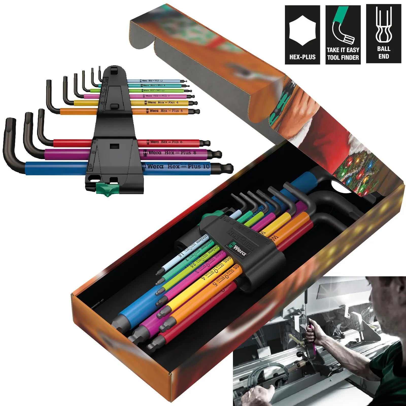Wera Hex Key Set 950/9 Hex Plus L-Key Set Metric BlackLaser Christmas 2023 9 Pieces 1.5-10mm White Rose Tools