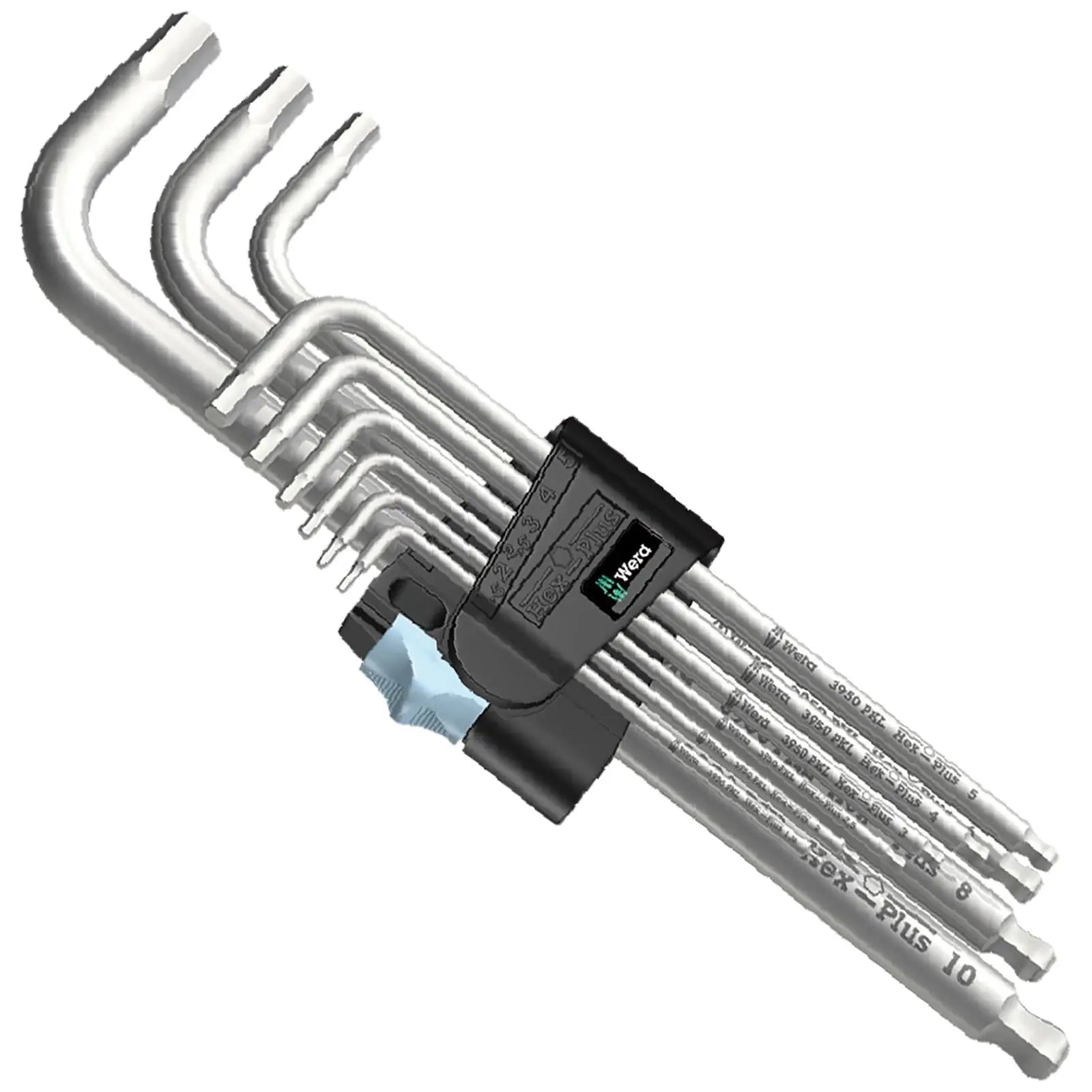 Wera Hex Key Set Stainless Steel Metric 3950/9 Hex Plus L-Key Set 1.5-10mm 9 Pieces White Rose Tools