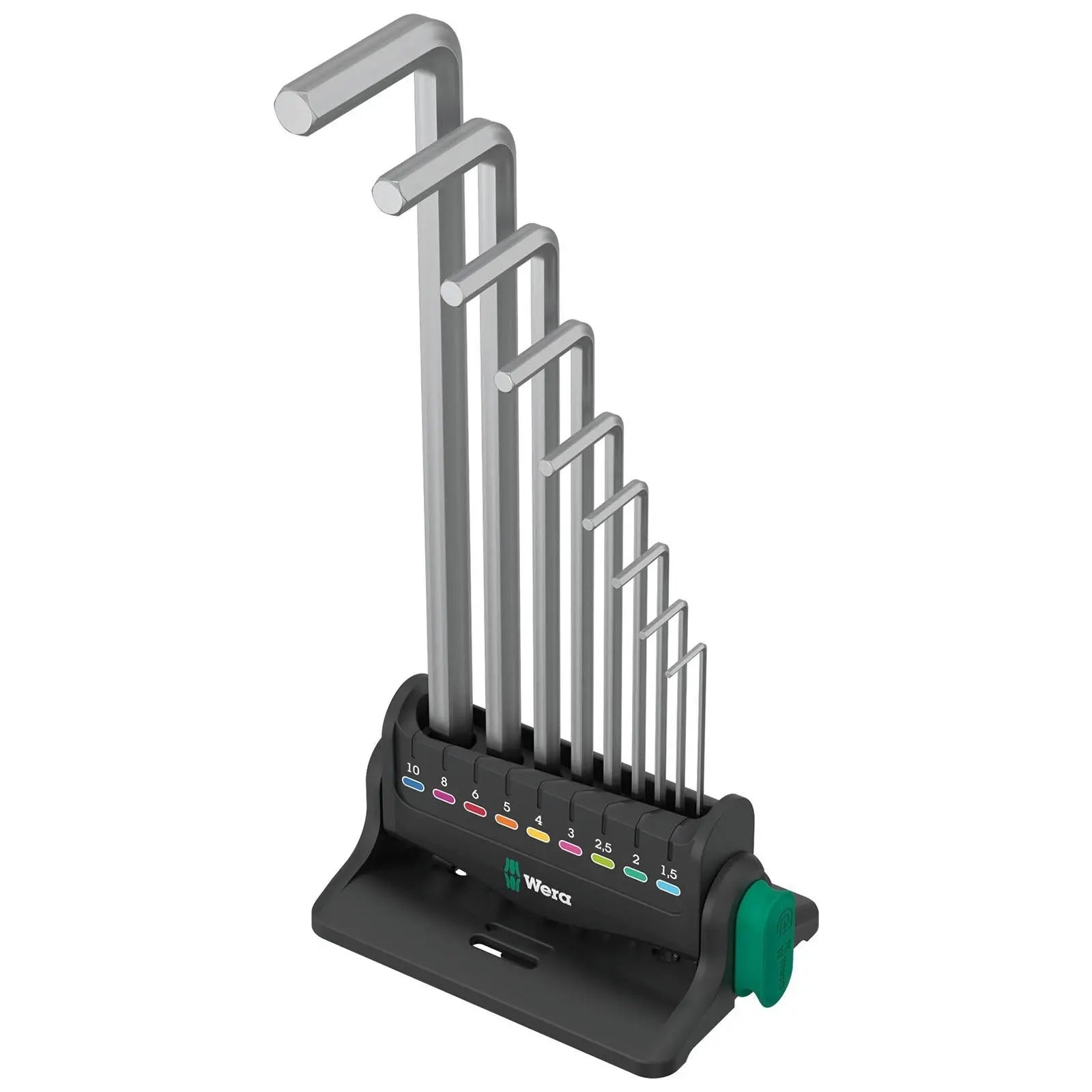 Wera Hex Key Set Stand Wall Rack 950/9 Hex Plus 8 L-Key Set Metric Chrome Plated 9 Pieces 1.5-10mm  White Rose Tools