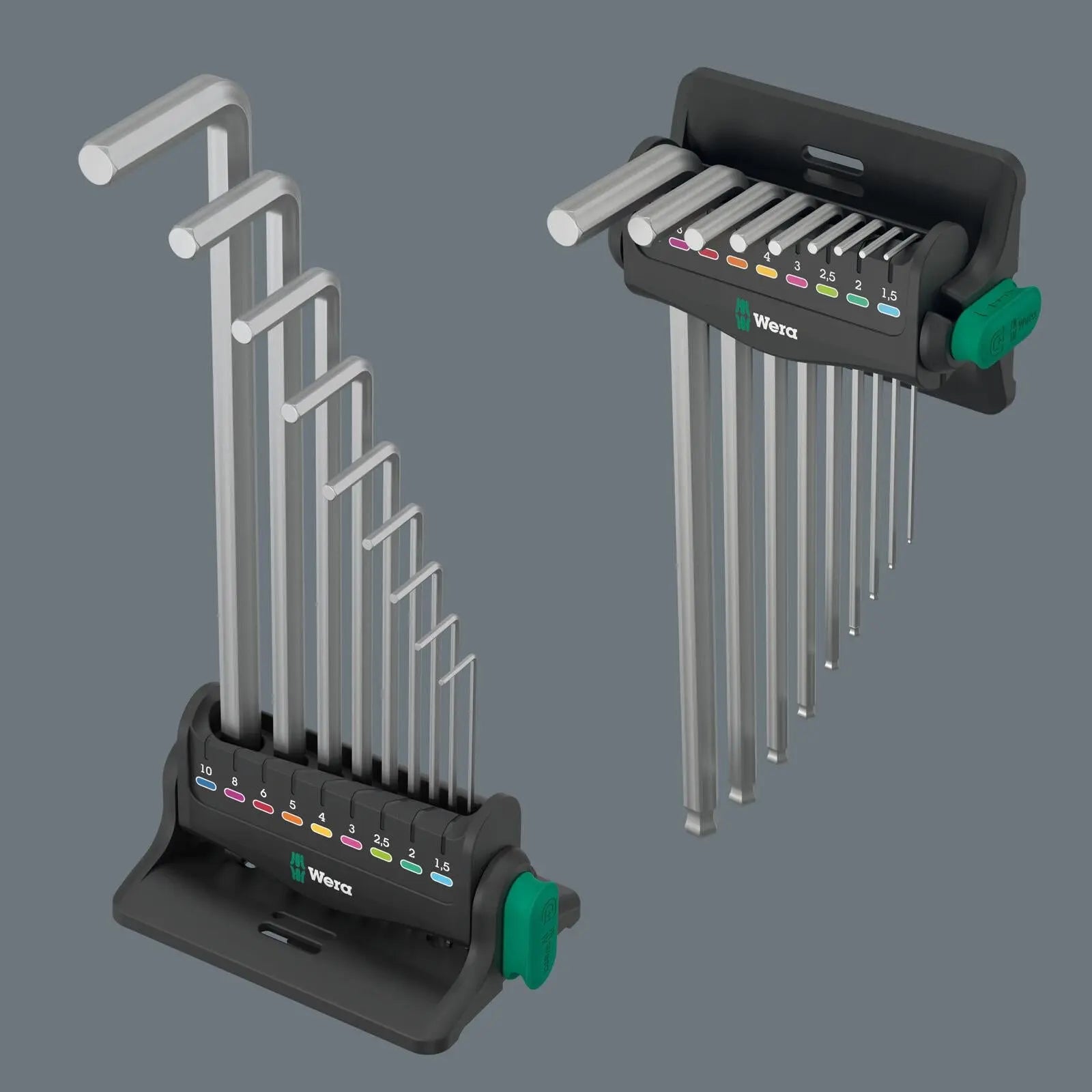 Wera Hex Key Set Stand Wall Rack 950/9 Hex Plus 8 L-Key Set Metric Chrome Plated 9 Pieces 1.5-10mm  White Rose Tools