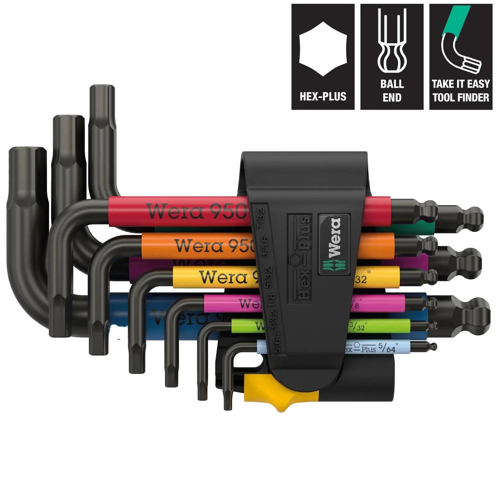 Wera Hex Key Set Stubby 950/9 Hex Plus Multicolour Imperial 3 L-Key Set BlackLaser 9 Pieces 5/64"-3/8 White Rose Tools