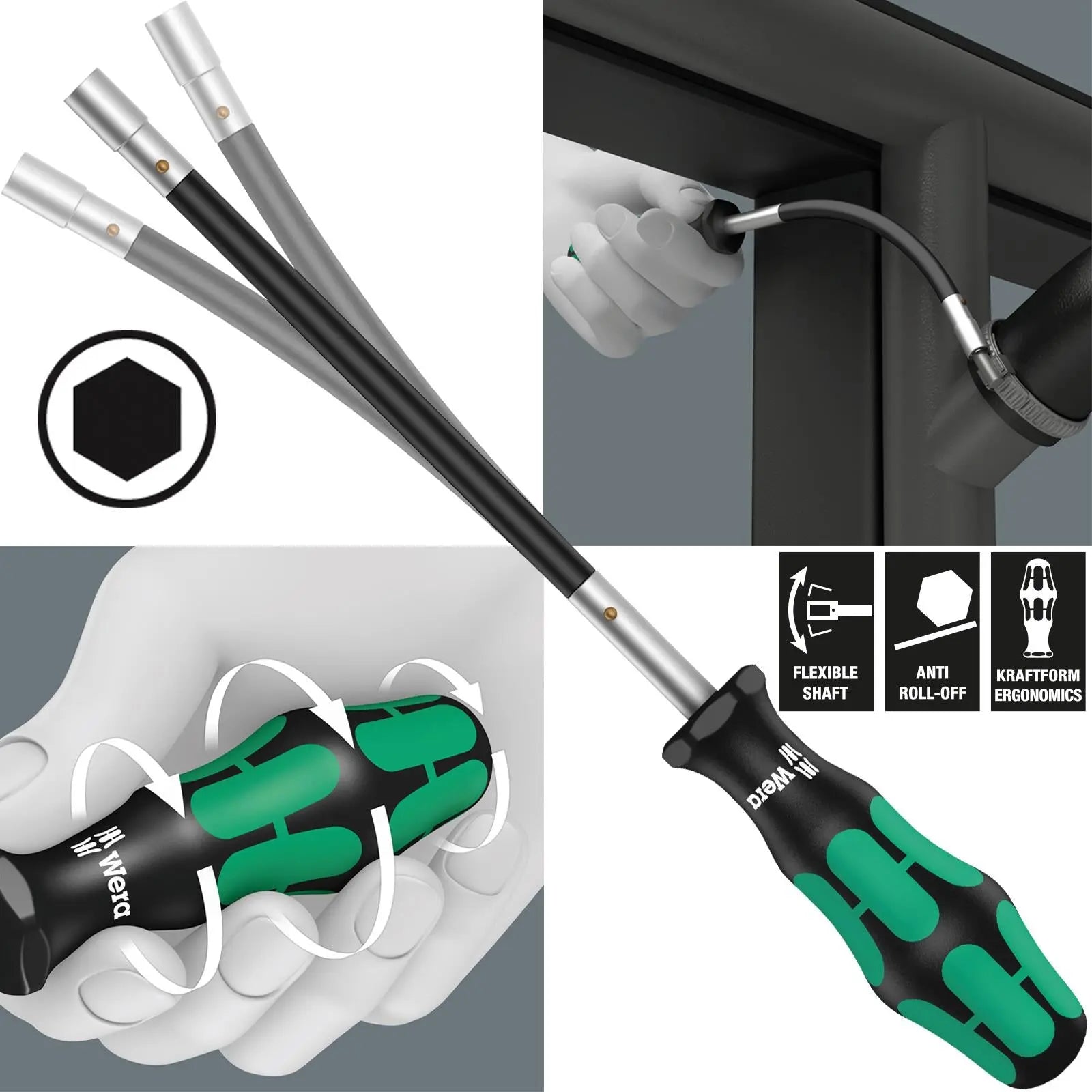 Wera Hose Clamp Screwdriver Flexible 391 for Hex Head Screws Kraftform Plus White Rose Tools