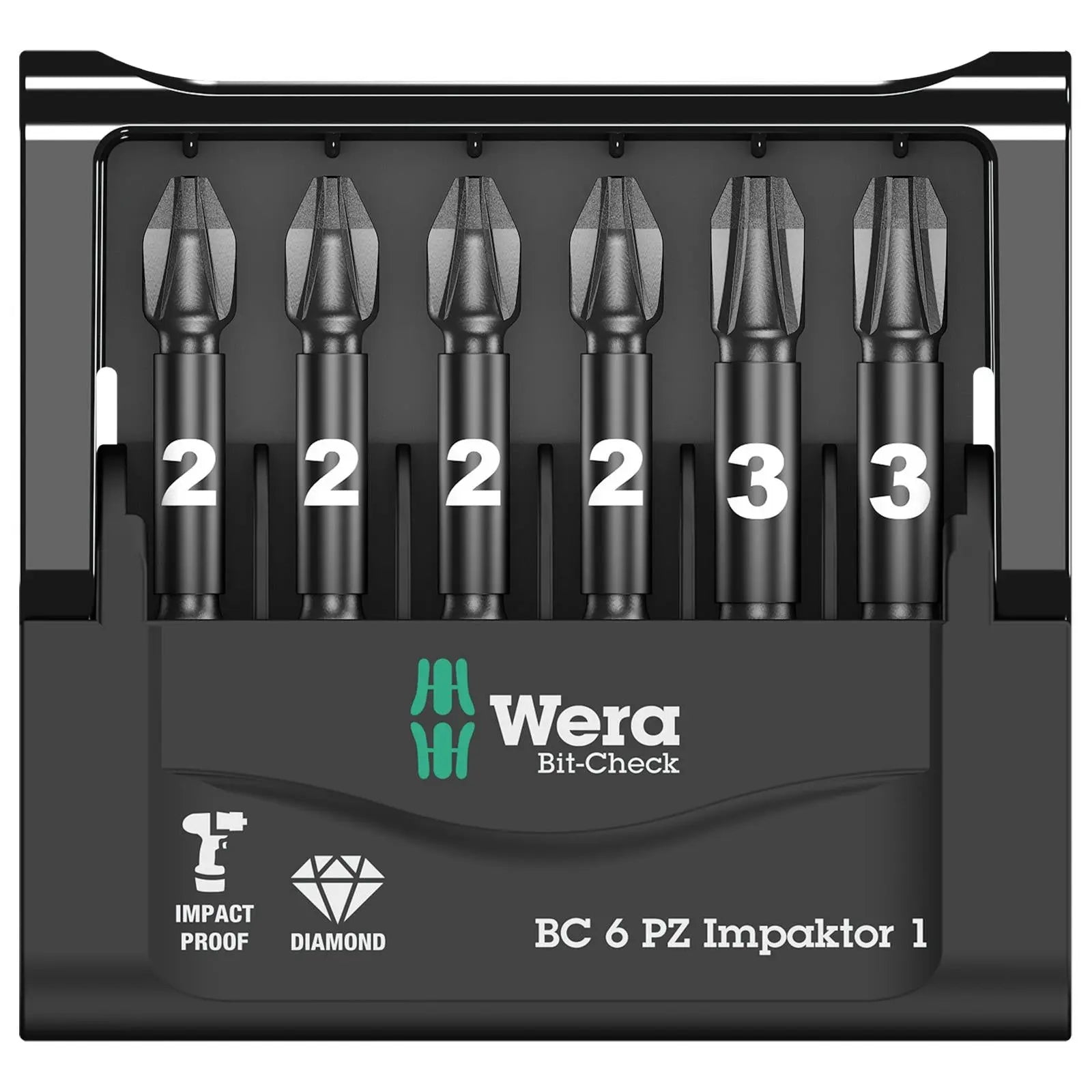 Wera Impact Screwdriver Bit Set Bit Check 6 PZ Impaktor 1 Pozi 6 Pieces  White Rose Tools