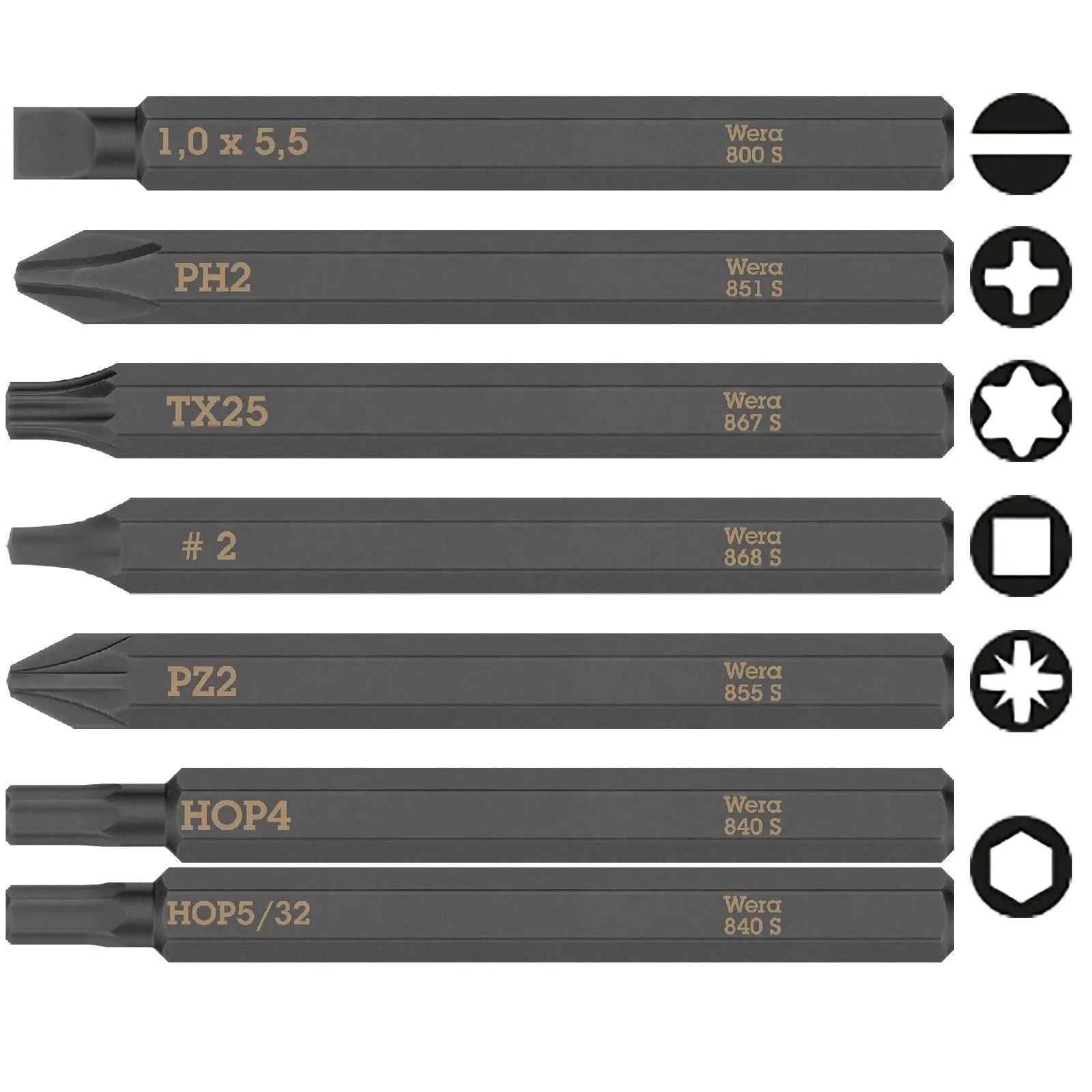 Wera Impact Screwdriver Bit for use with 921 Impact Screwdriver Slotted Hex Phillips Pozi Torx Square White Rose Tools