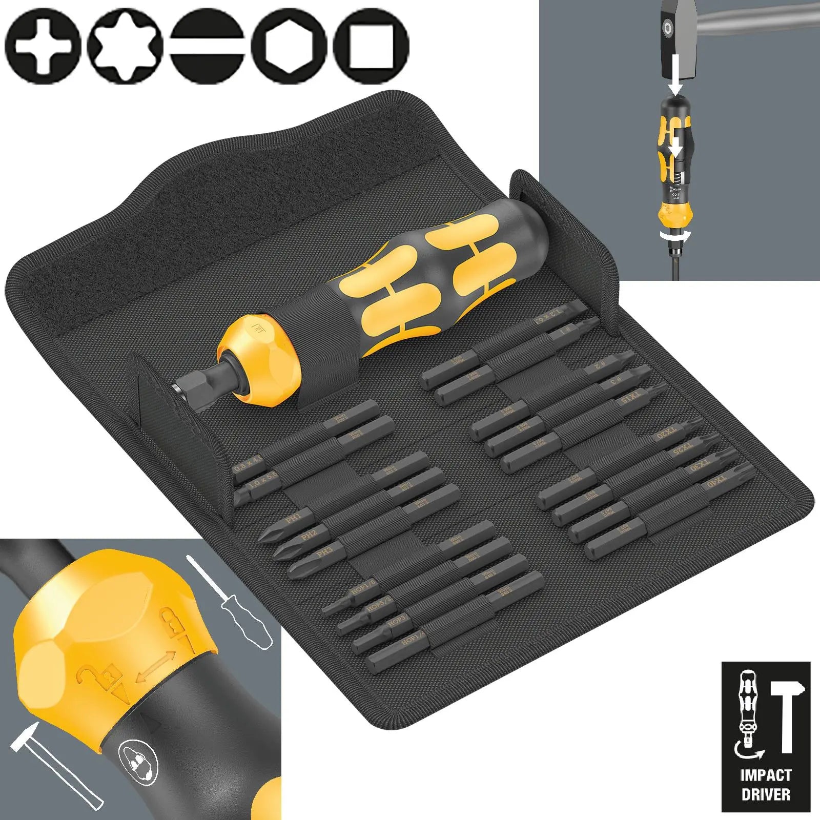 Wera Impact Screwdriver Kraftform Kompakt 900 Imperial Set 1 19 Pieces in Case