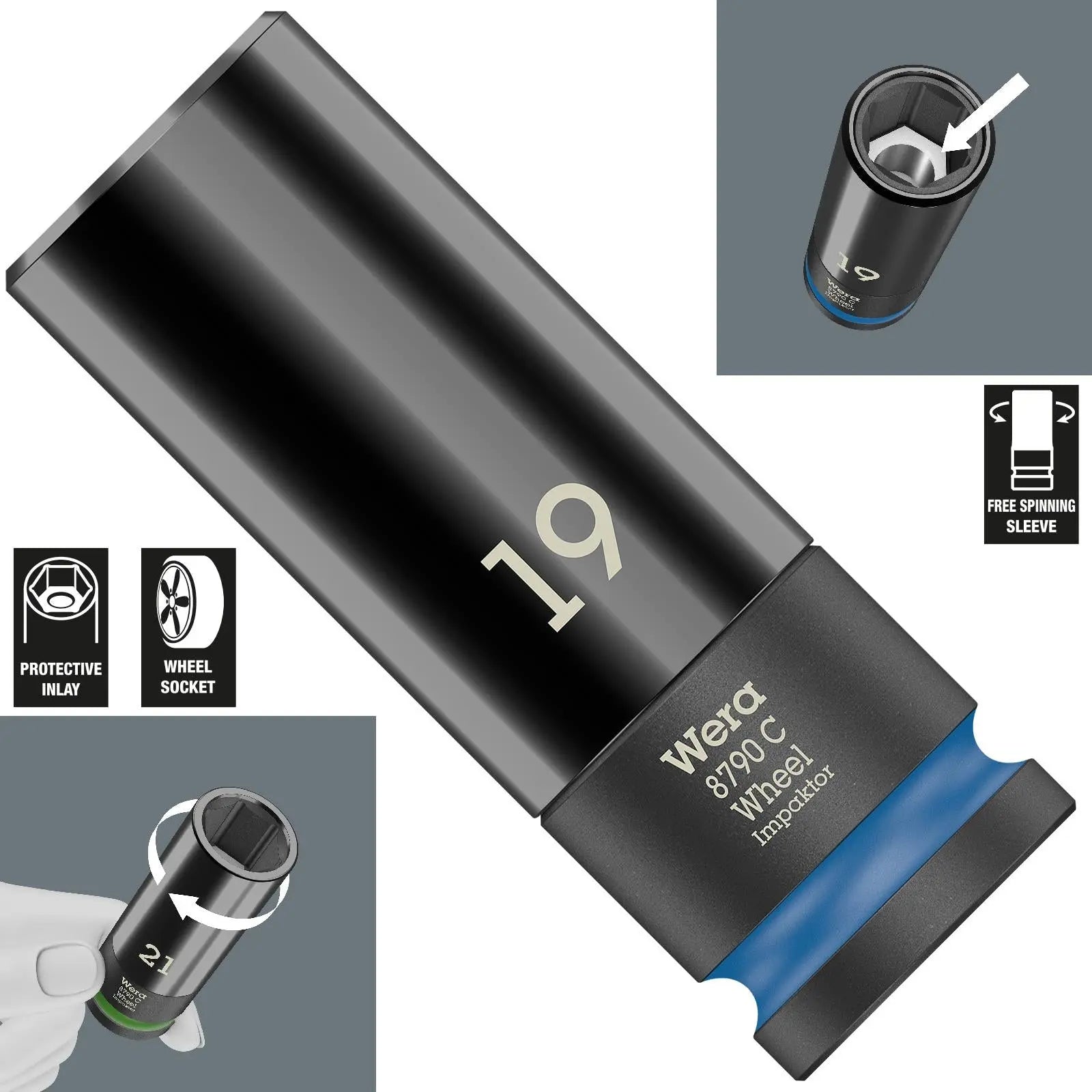 Wera Impact Socket Impaktor 1/2" Drive for Alloy Wheels 8790 C Wheel 19mm x 85mm
