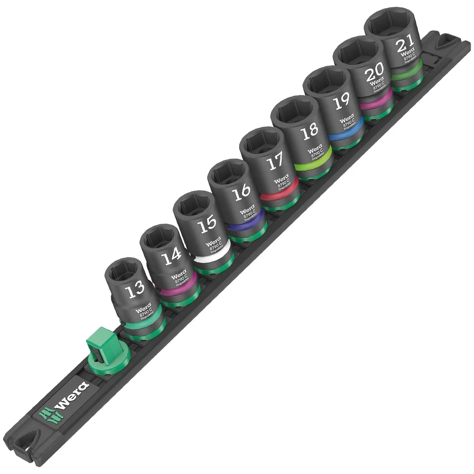 Wera Impact Socket Set 1/2" Drive on Magnetic Socket Rail C Impaktor 1 Zyklop 9 Pieces Metric 13-21mm