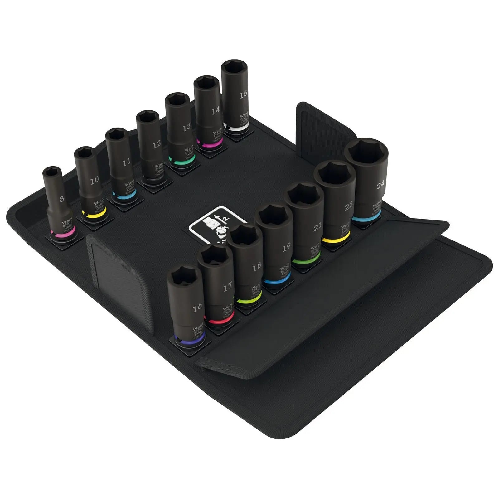 Wera Impact Socket Set Deep 3/8" Drive 8-24mm 14 Pieces 8790 B Impaktor Deep Set 1 in Case White Rose Tools