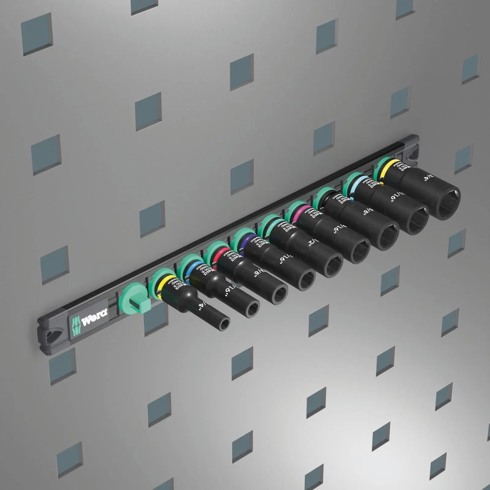 Wera Impact Socket Set Deep 3/8" Drive 9 Pieces 9661 Magnetic Rail B Impaktor Deep Imperial 1 White Rose Tools