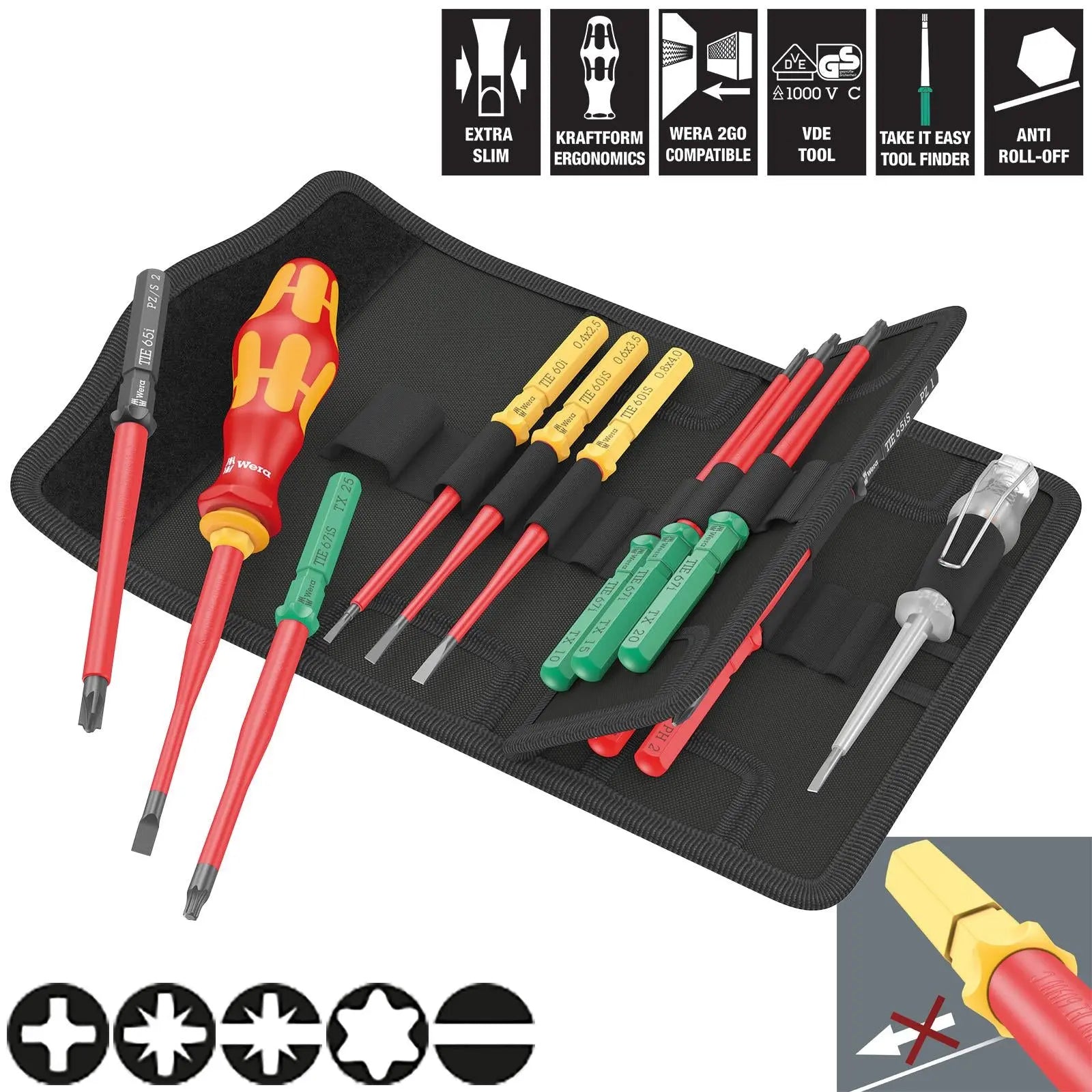 Wera Interchangeable VDE Screwdriver Set Kraftform Kompakt VDE 16 Extra Slim 1 Tool Finder 16 Pieces White Rose Tools