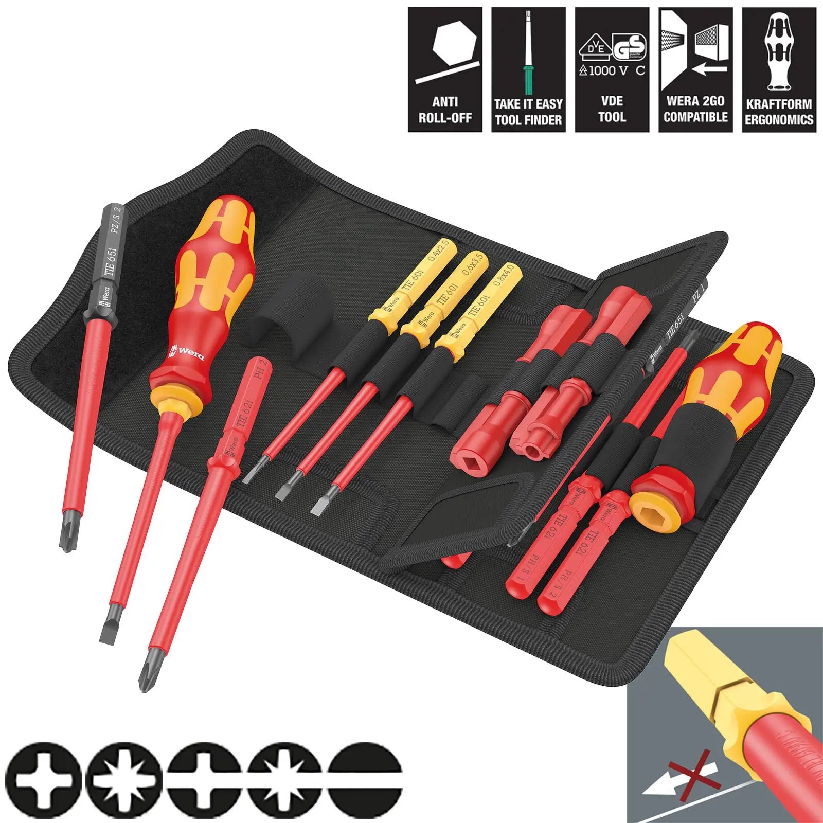Wera Interchangeable VDE Screwdriver Set Kraftform Kompakt VDE 18 Universal 2 Tool Finder 18 Pieces White Rose Tools