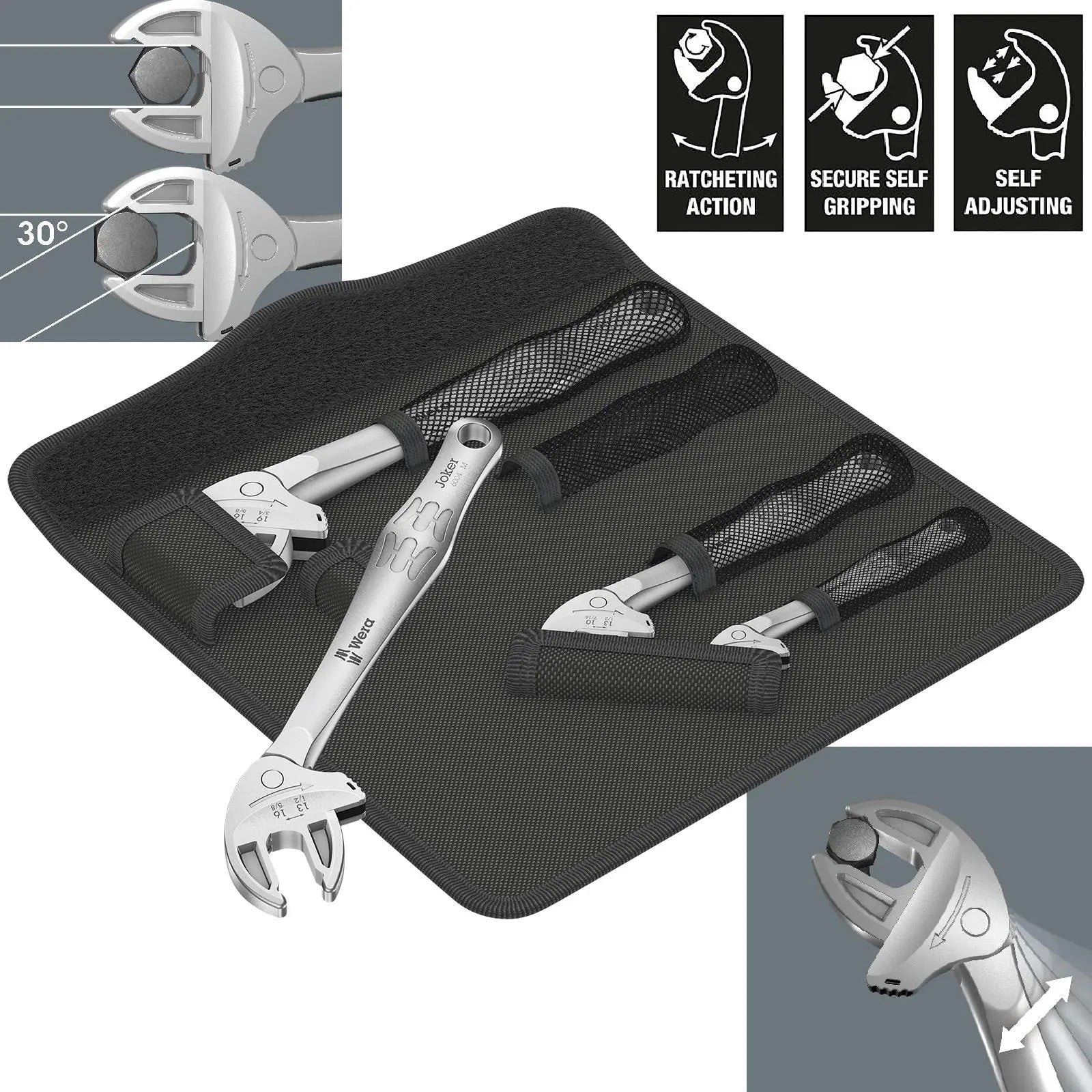 Wera Joker 6004 Self Setting Adjustable Spanner Wrench 4 Set 1 4 Pieces 7-19mm White Rose Tools