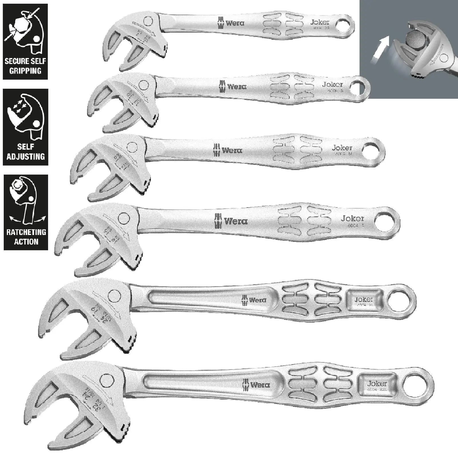 Wera Joker 6004 Self Setting Adjustable Spanner Wrench Individual XS-XXL  White Rose Tools