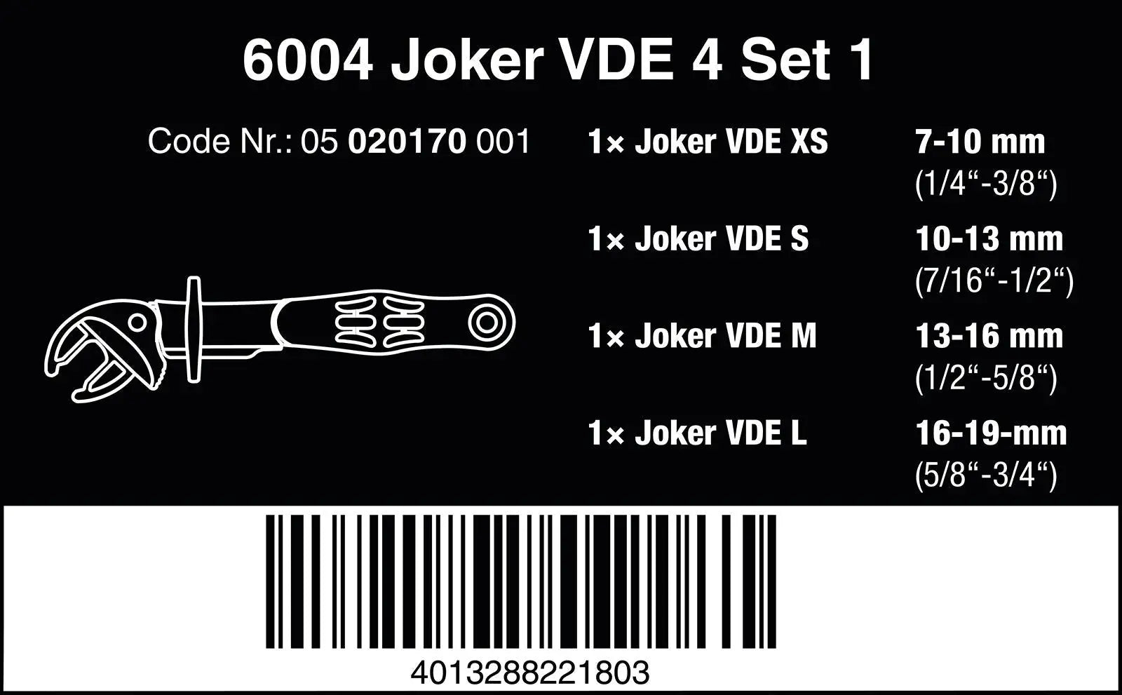 Wera Joker VDE 4 Set 1 6004 Insulated Self Setting Adjustable Spanner Set 4 Pieces in Case  White Rose Tools