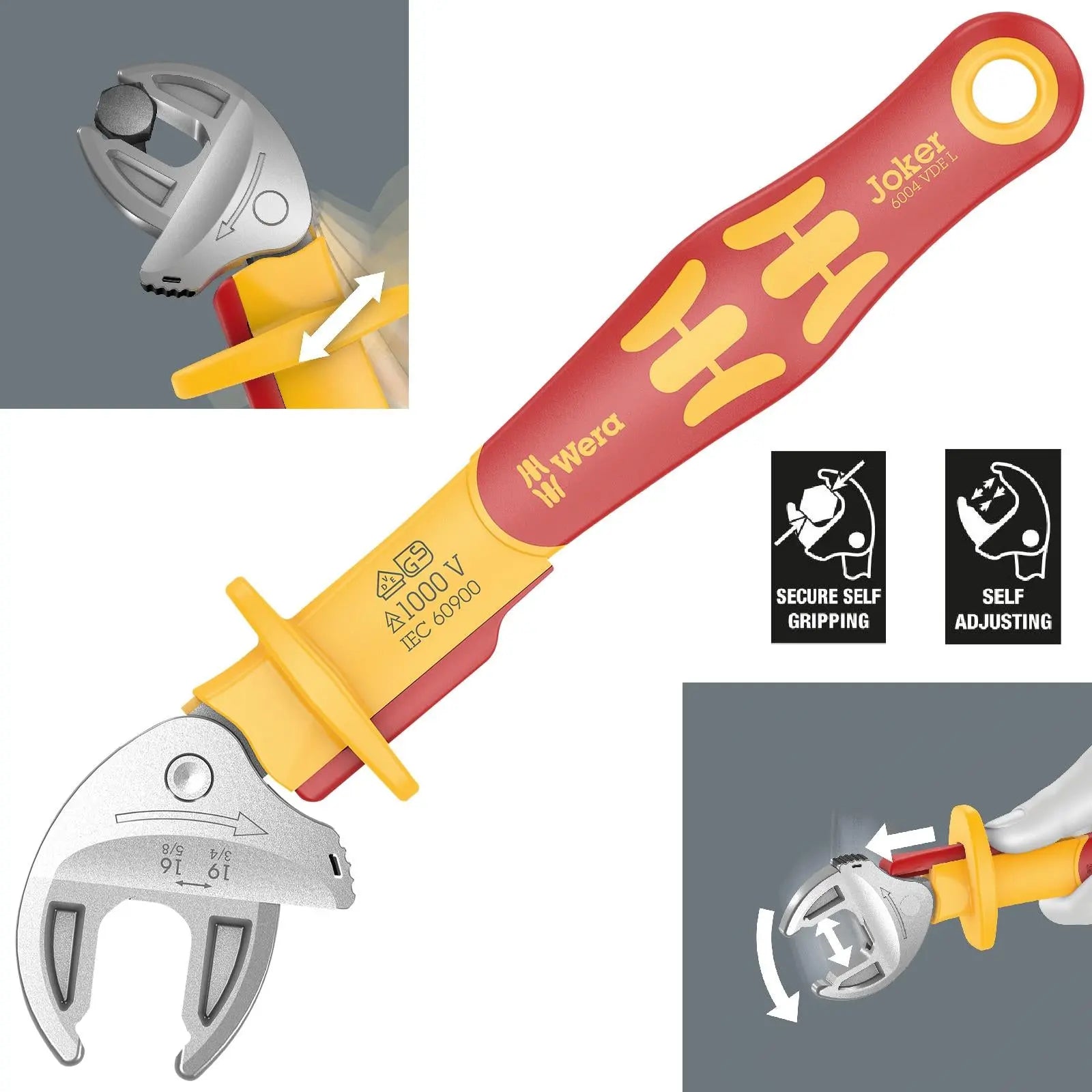 Wera Joker VDE L 6004 Insulated Self Setting Adjustable Spanner 16-19mm White Rose Tools