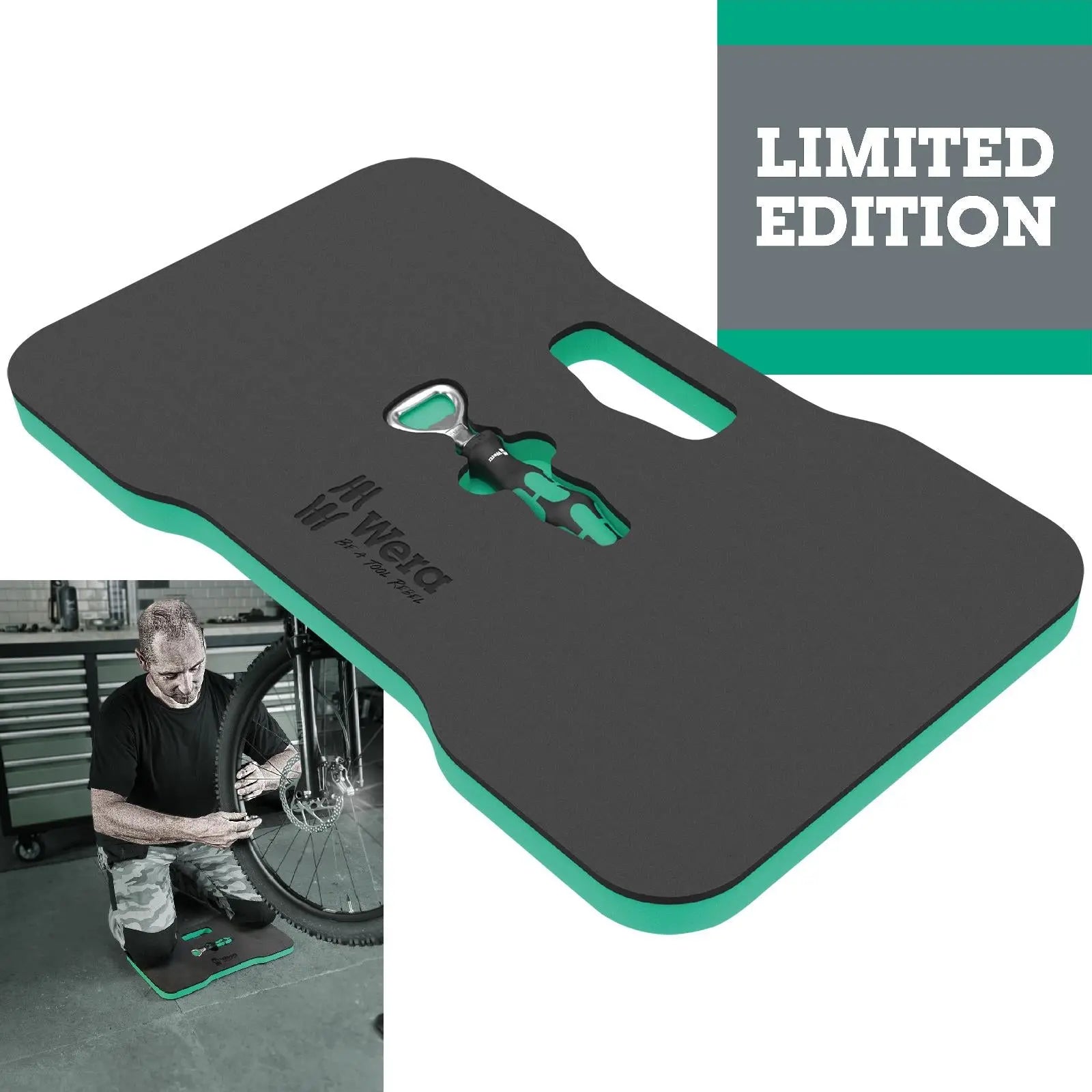 Wera Kneeling Pad 9516 with Bottle Opener Comfort and Refreshment Set Knee Saver Mat 2 Pieces White Rose Tools