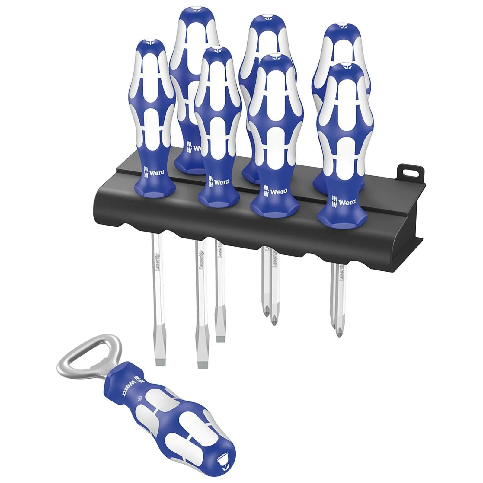 Wera Kraftform Sports Edition Scotland Screwdriver Set Bottle Opener and Rack 8 Pieces White Rose Tools