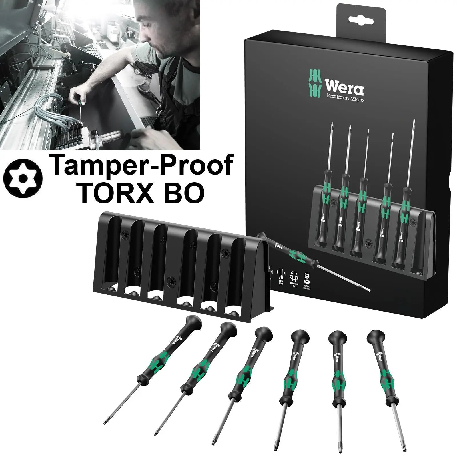 Wera Micro Screwdriver Set Kraftform TORX BO Tamper-Proof Screws 2067/6 6 Piece TX7-TX20