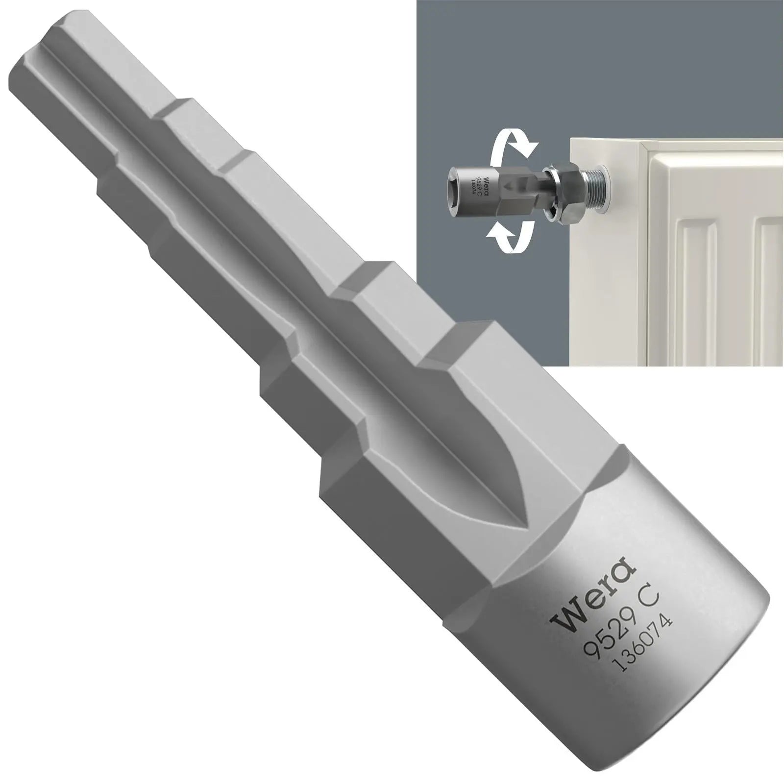Wera Plumbers Step Wrench for Radiator Valves Thermostats Drain Fittings 9529 C SB 1/2" Drive White Rose Tools