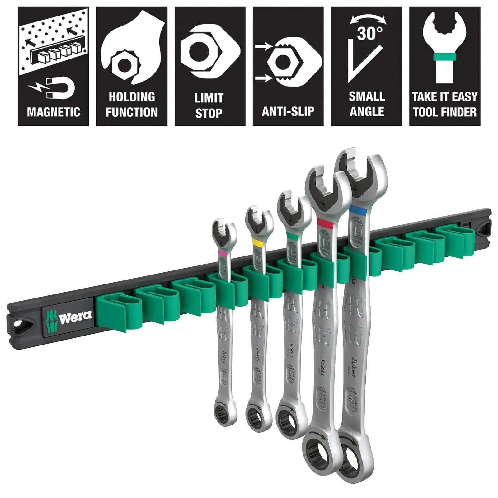 Wera Ratchet Combination Spanner Wrench Set 6000 Joker 2 9631 Magnetic Rail 5 Pieces 8-19mm White Rose Tools