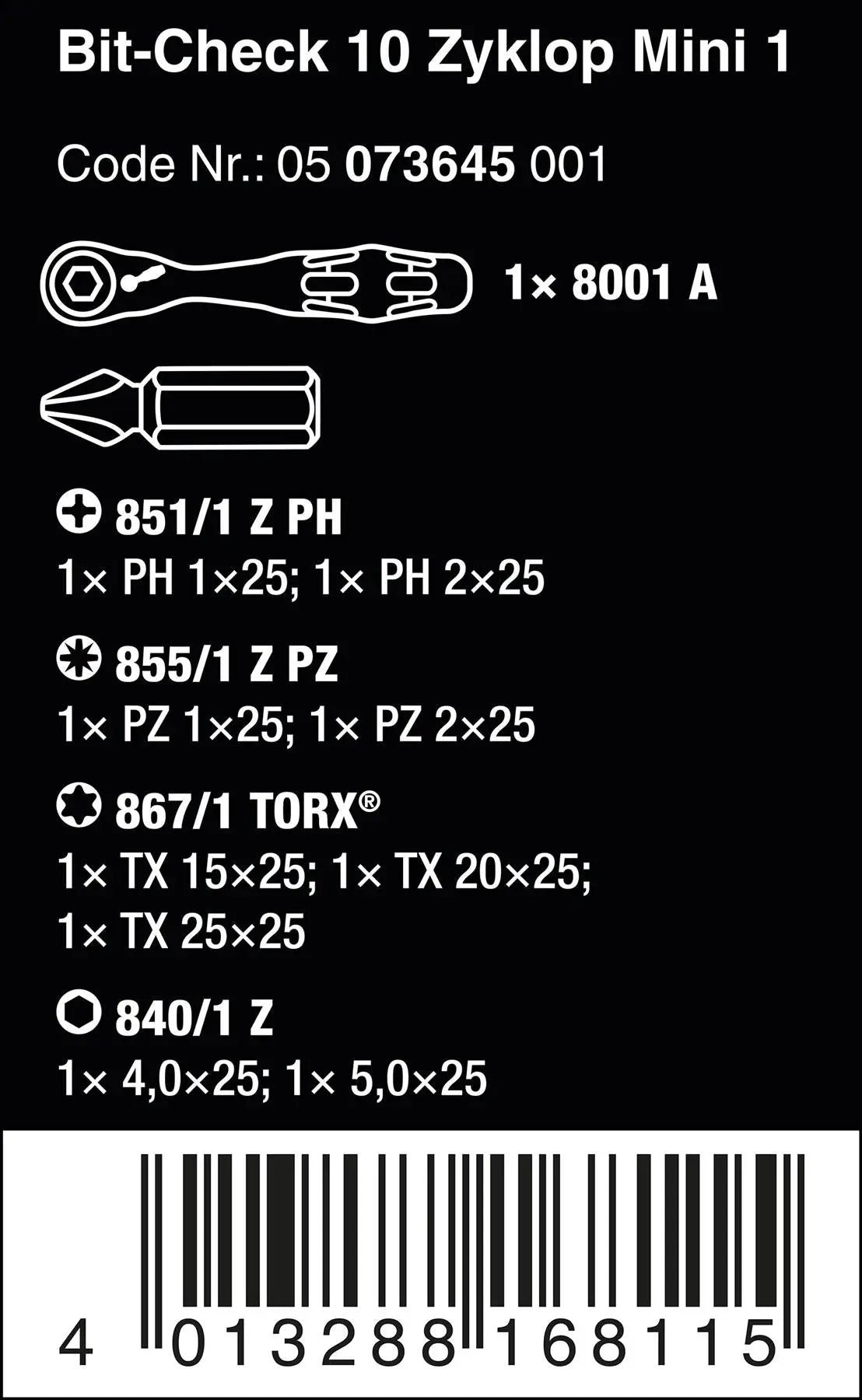 Wera Ratchet Driver 1/4" Hex 10 Piece Bit Check 10 Zyklop Mini 1 White Rose Tools
