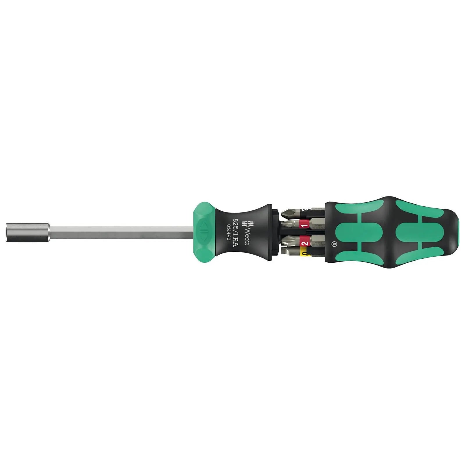 Wera Ratchet Screwdriver Kraftform Kompakt 27 RA 1 Integrated Bit Magazine 6 Pieces PH PZ SL White Rose Tools