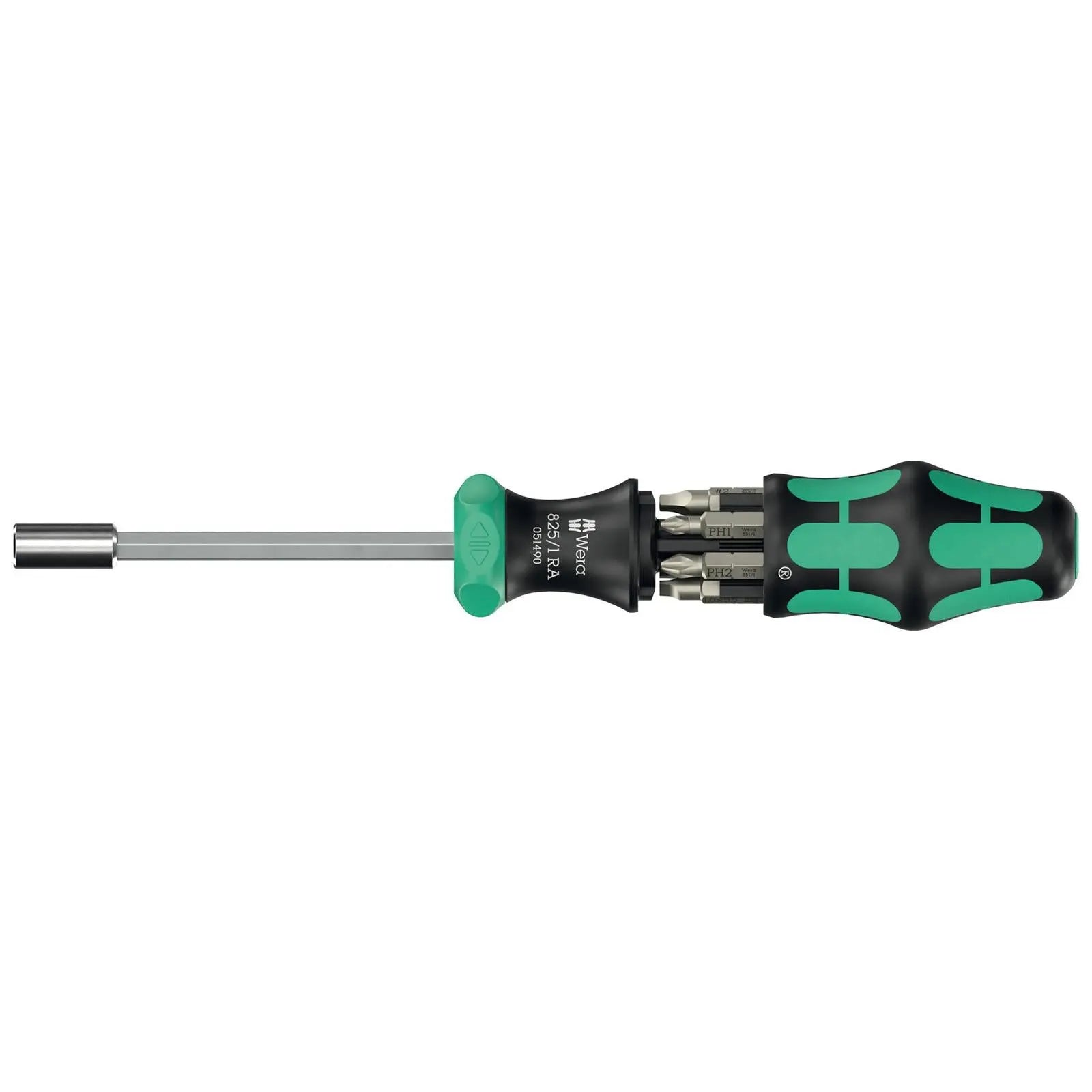 Wera Ratchet Screwdriver Kraftform Kompakt 27 RA 2 Integrated Bit Magazine 6 Pieces PH SL SQ  White Rose Tools