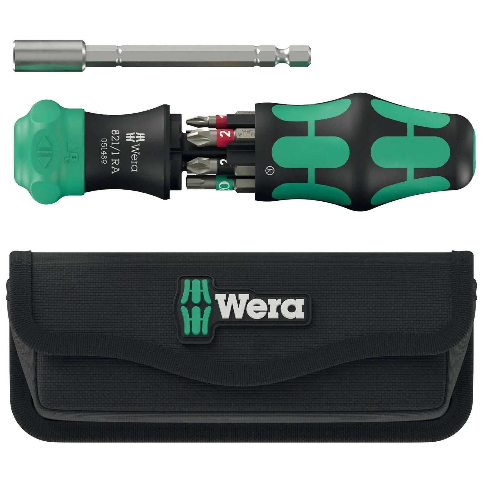 Wera Ratchet Screwdriver Set Kraftform Kompakt 28 RA with Pouch 6 Pieces PH PZ TX SL  White Rose Tools