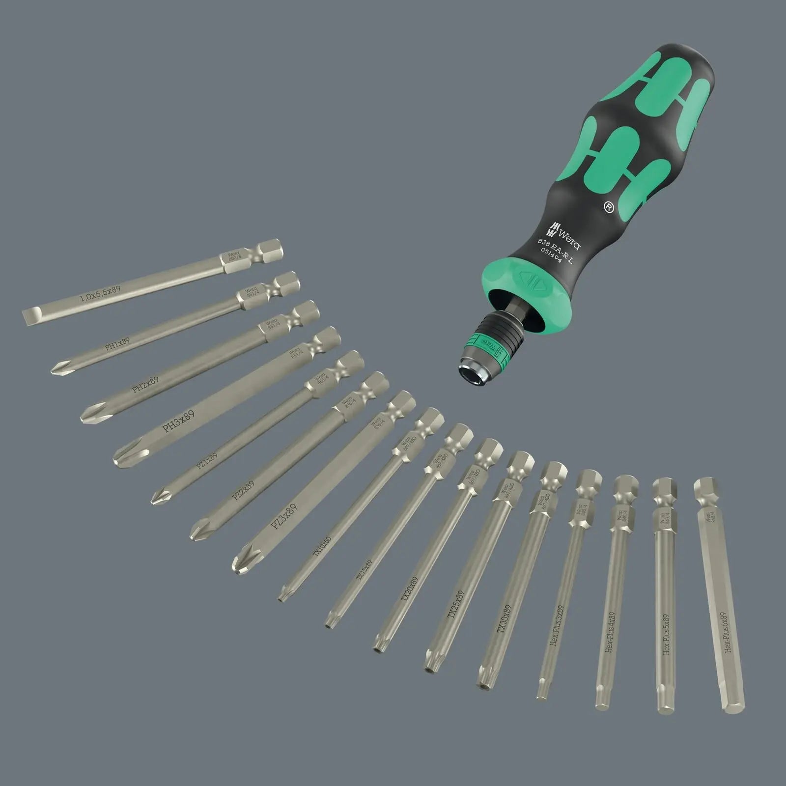 Wera Ratchet Screwdriver Set Kraftform Kompakt 60 RA-R 1 17 Pieces PH PZ TX BO SL Hex  White Rose Tools