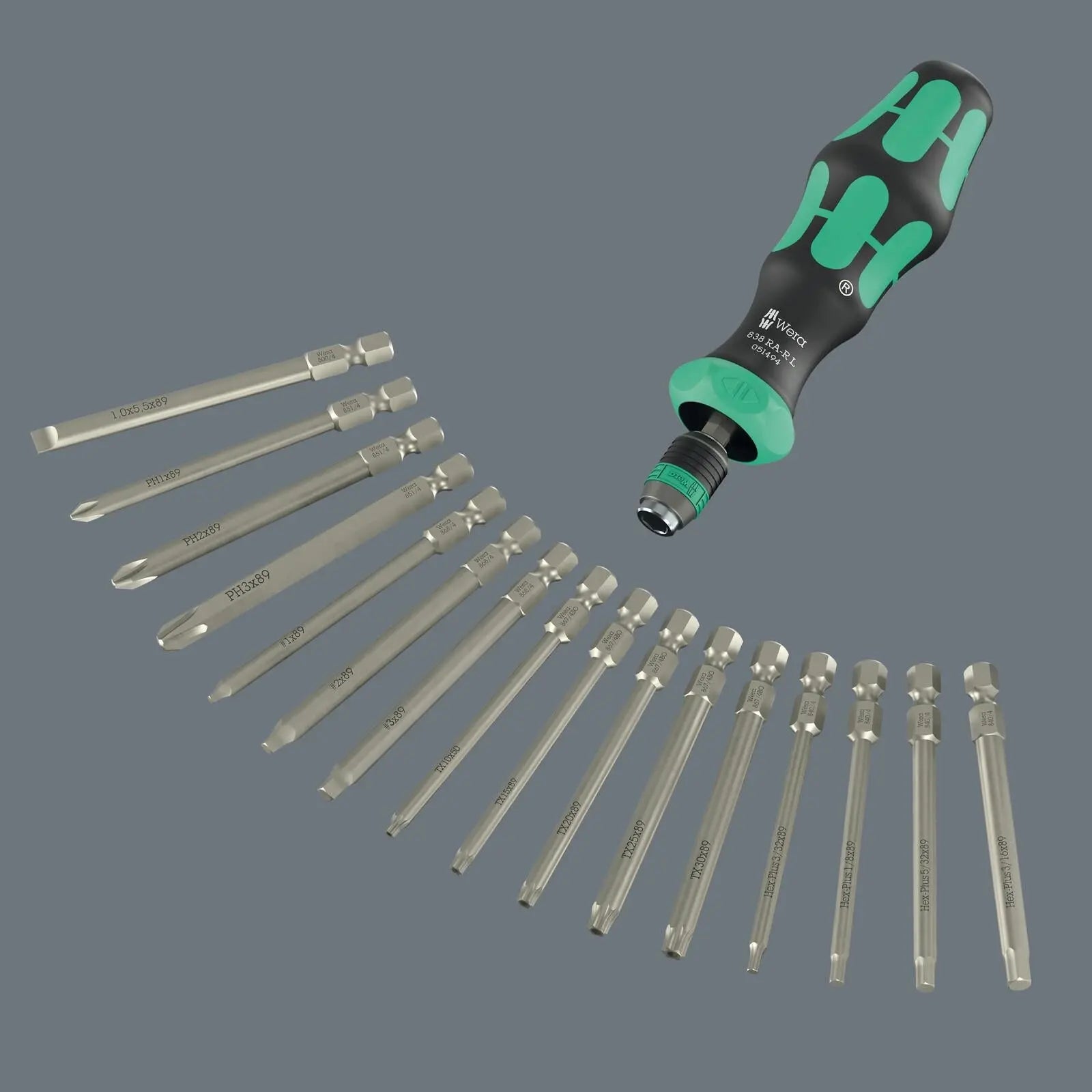 Wera Ratchet Screwdriver Set Kraftform Kompakt 60 RA-R Imperial 1 17 Pieces  PH TX BO SL SQ Hex  White Rose Tools