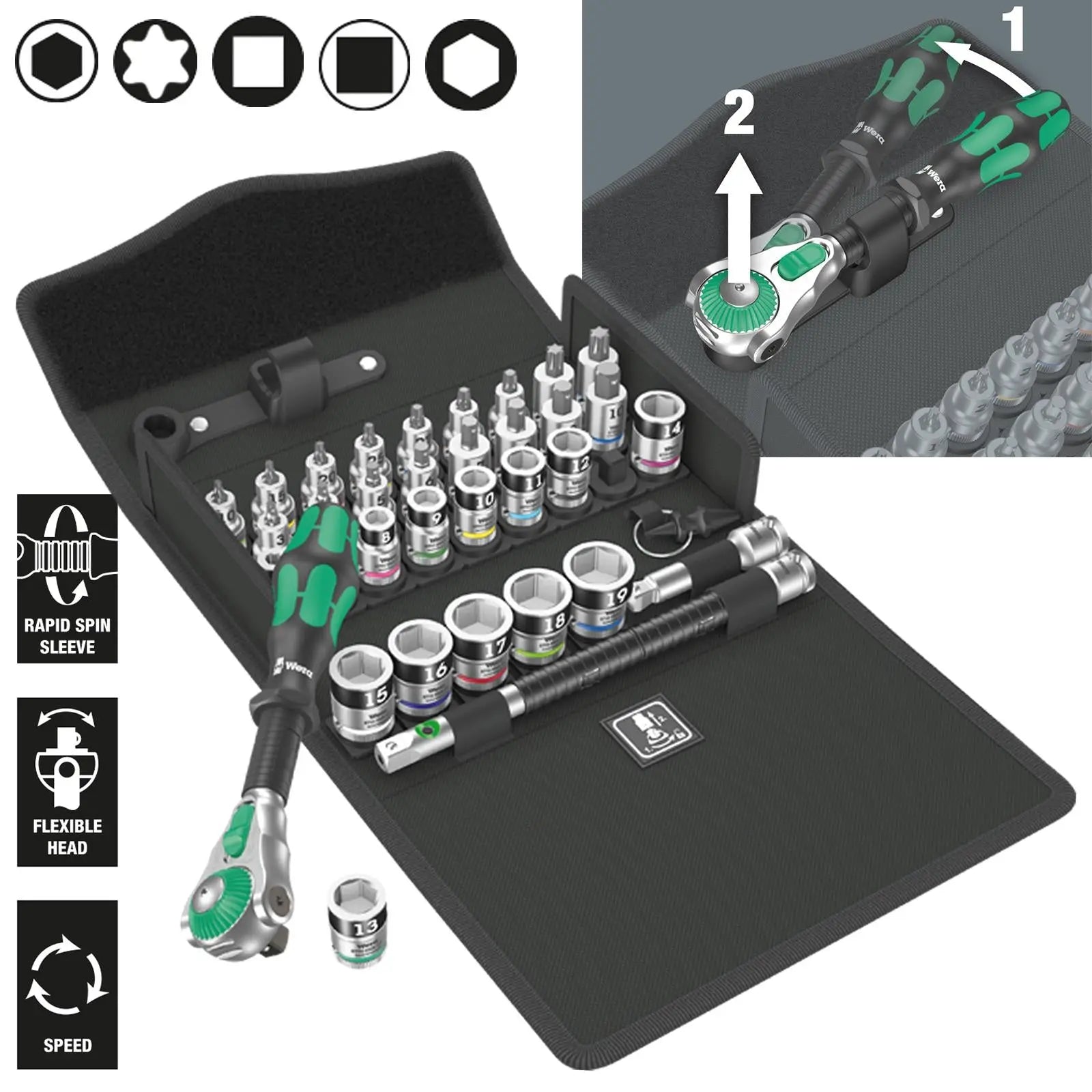 Wera Ratchet Socket Set 3/8" Drive 35 Piece 8100 SB All In Zyklop Speed Ratchet Set 6-19mm White Rose Tools