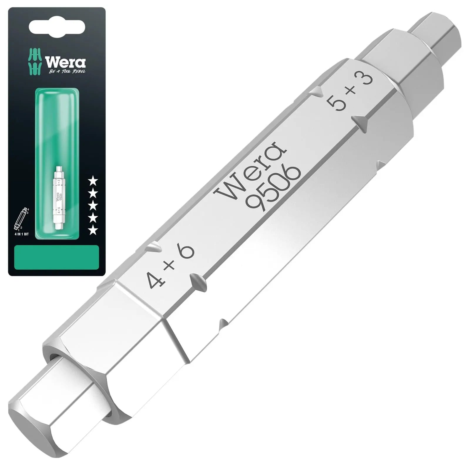 Wera Screwdriver Bit Hex 9506 SB 4 in 1 Bit 1 Bicycle Tool 3mm 4mm 5mm 6mm x 37mm White Rose Tools