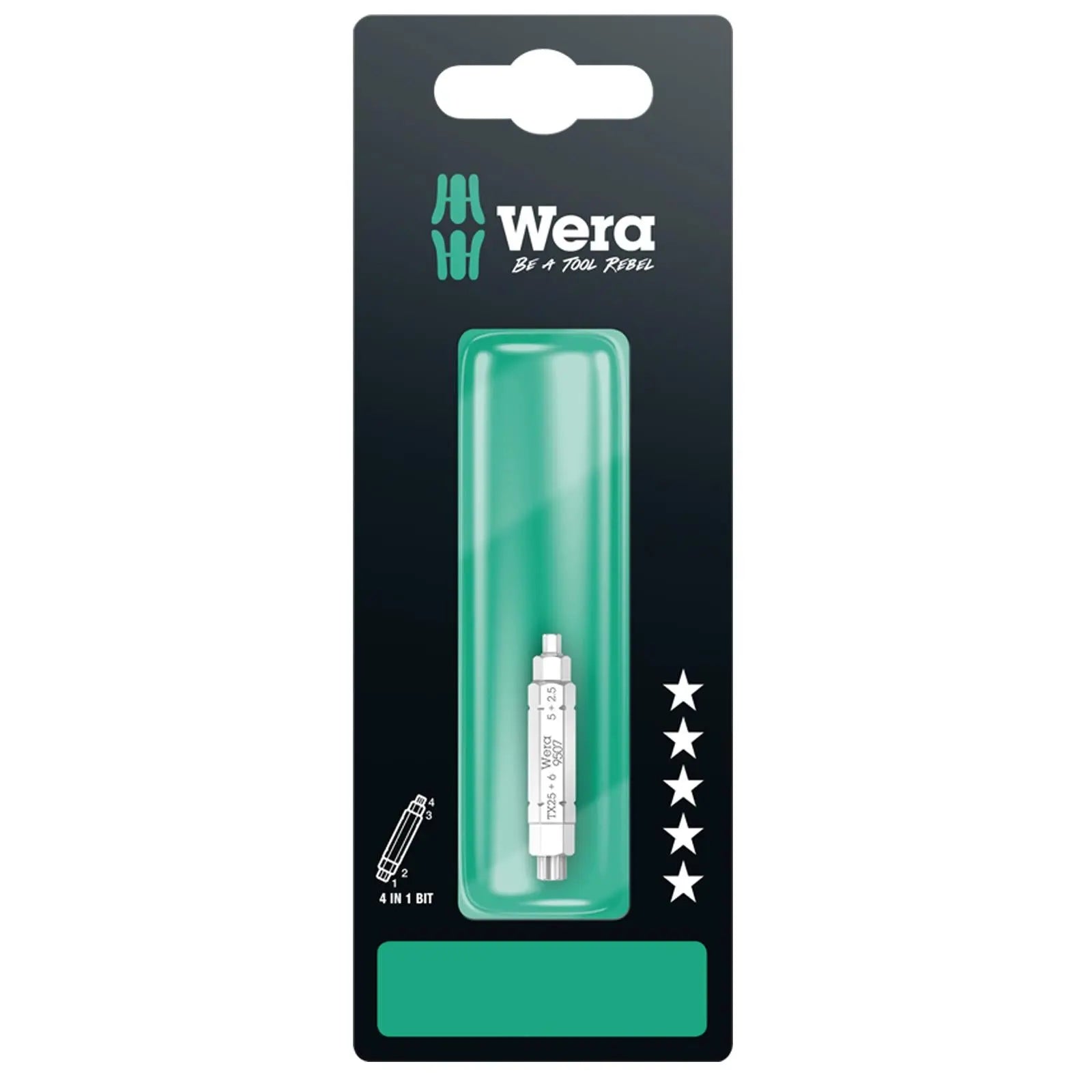 Wera Screwdriver Bit Hex Torx 9507 SB 4 in 1 Bit 2 Bicycle Tool 2.5mm 5mm 6mm T25 x 37mm White Rose Tools