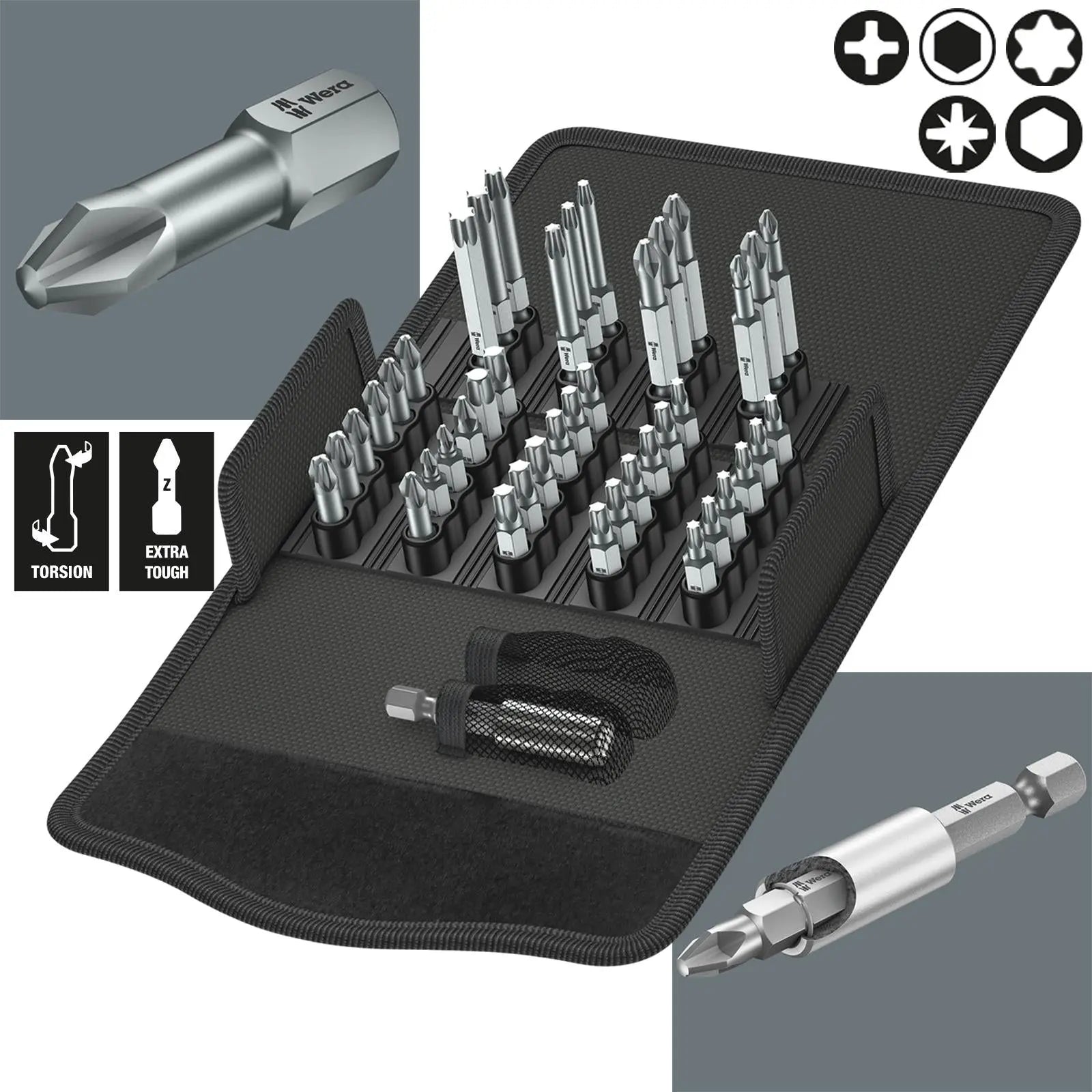 Wera Screwdriver Bit Set 43 Piece Bit Safe 43 Universal 1 with Bit Holder White Rose Tools