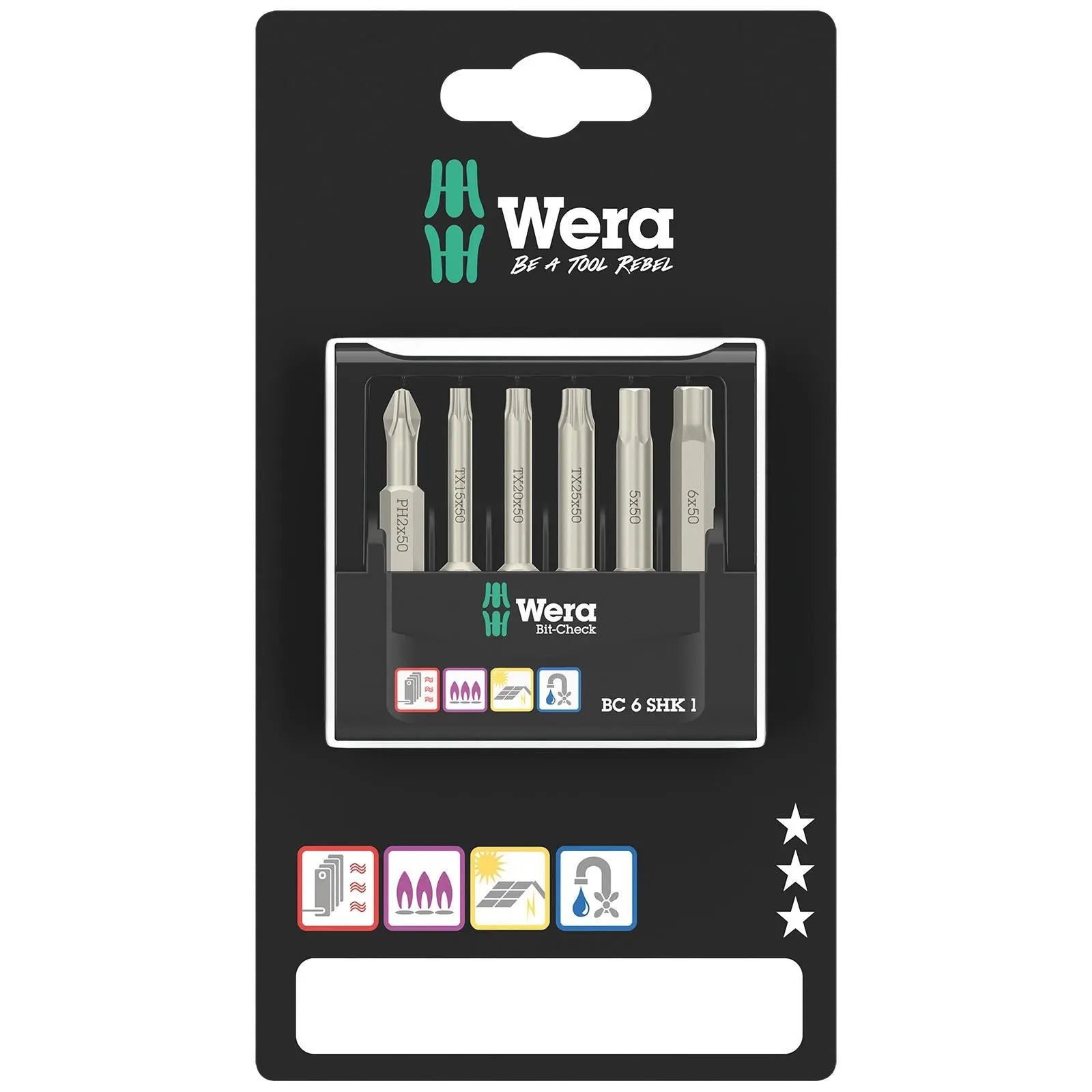 Wera Screwdriver Bit Set Bit-Check 6 SHK 1 SB 6 Pieces PH TX Hex White Rose Tools