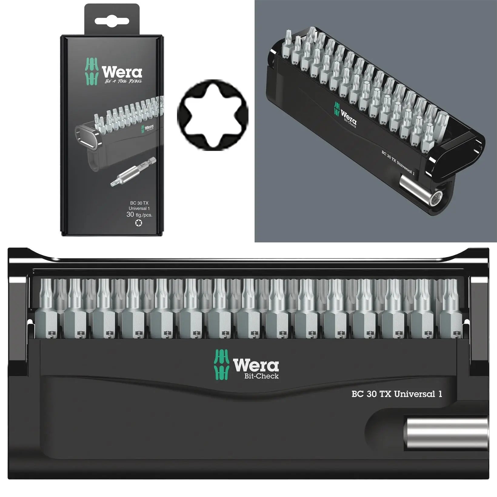 Wera Screwdriver Bit Set with Bit Holder Bit Check 30 TX Universal 1 SB 30 Pieces Torx White Rose Tools
