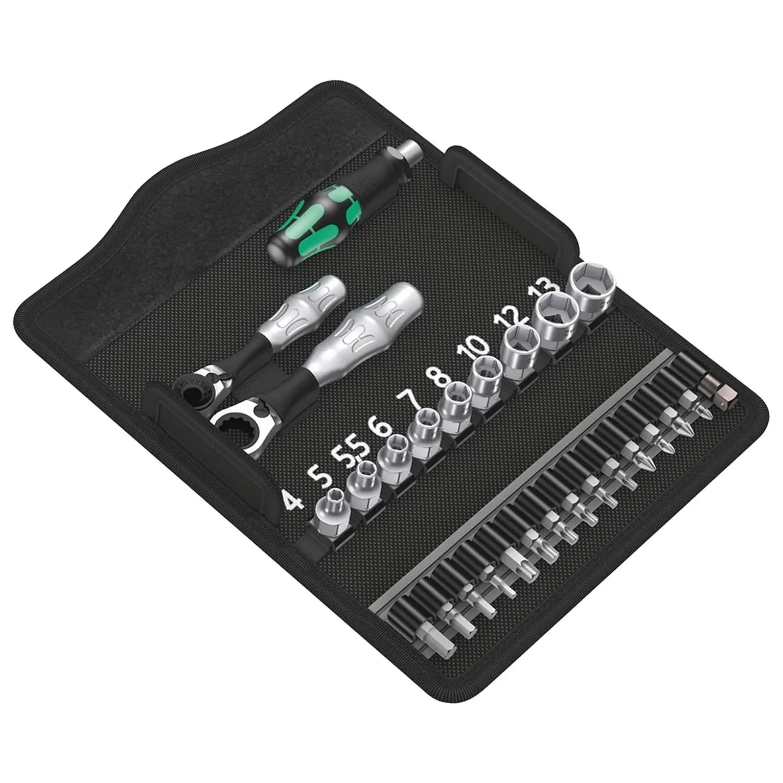 Wera Screwdriver Bit and Socket Set 27 Piece Kraftform Kompakt Zyklop Mini 2 1/4" Hex 1/4" Square Drive  White Rose Tools