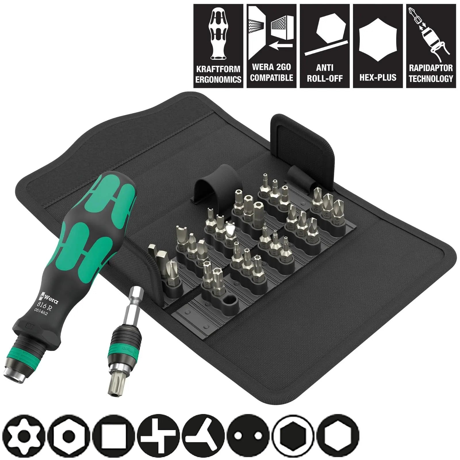 Wera Screwdriver Set 1/4" Hex Security Bits Kraftform Kompakt KK 71 Security 32 Pieces White Rose Tools