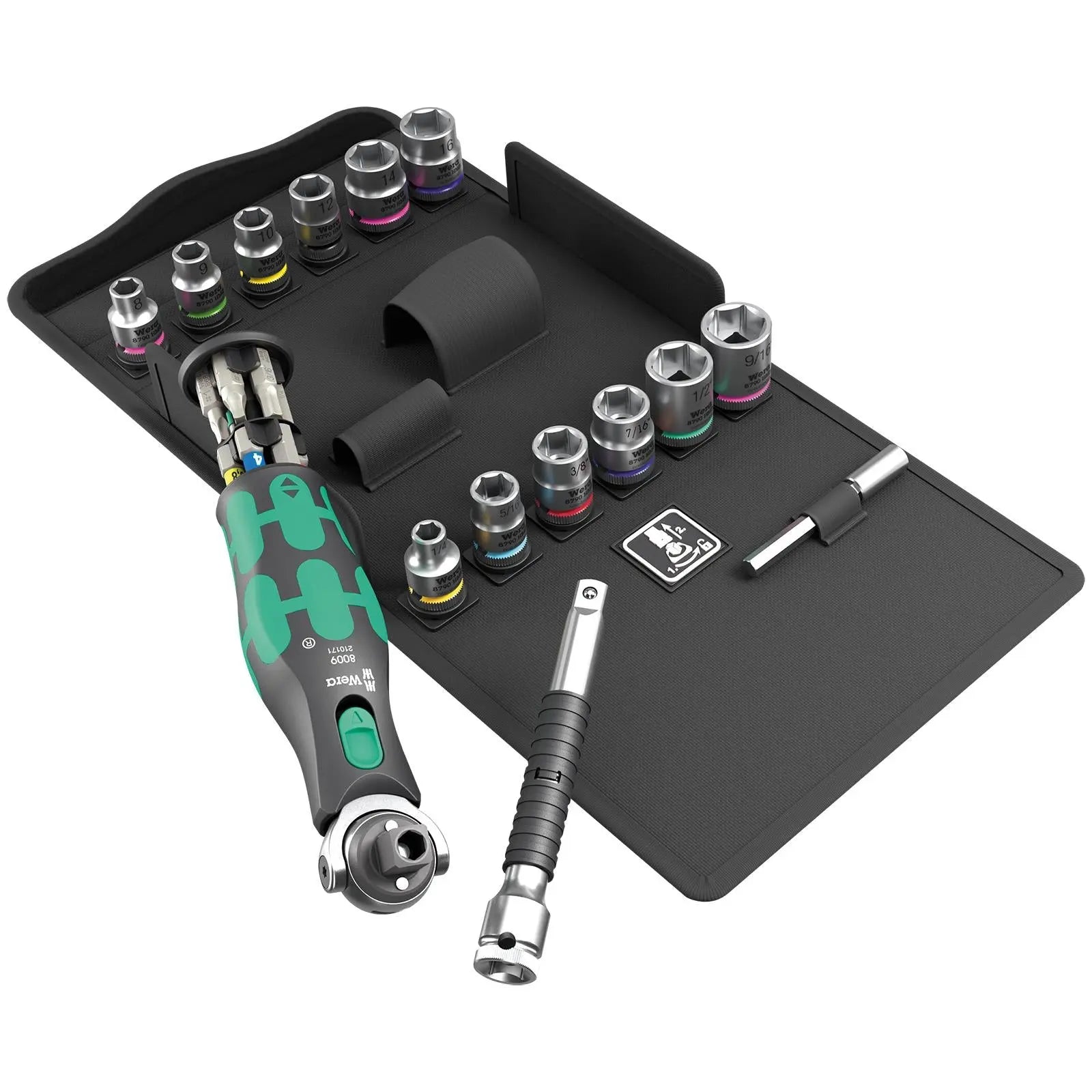 Wera Screwdriver Set 8009 Zyklop Pocket Set 4 Sockets and Bit Kit in Case 27 Pieces White Rose Tools