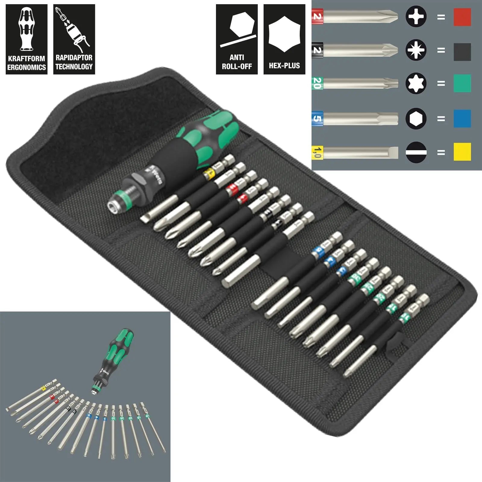 Wera Screwdriver Set Interchangable Blades 17 Piece Kraftform Kompakt 60 Tool Finder White Rose Tools