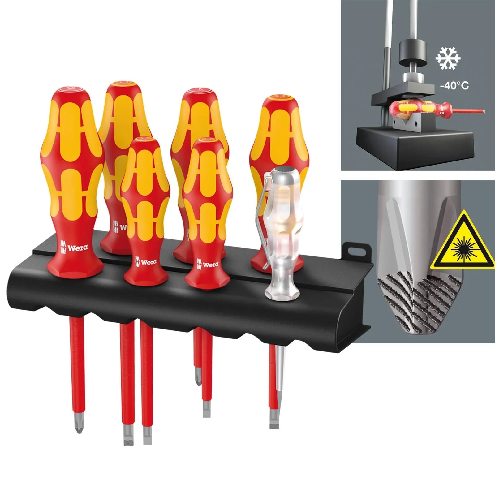 Wera Screwdriver Set Rack VDE 7 Piece 160 i/7 Kraftform Plus Series 100 Voltage Tester Slotted Phillips White Rose Tools