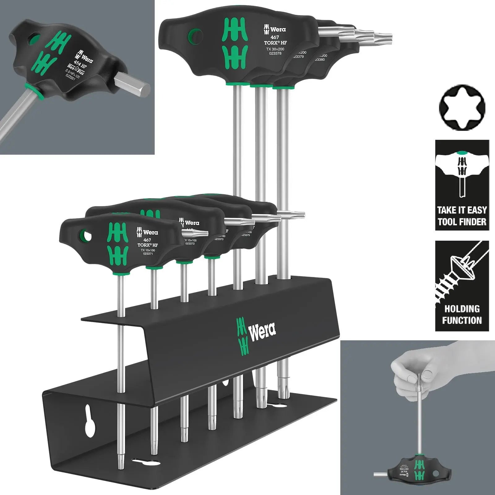 Wera Screwdriver Set T-Handle Torx with Holding Function Metal Rack 7 Piece 467/7 TORX HF Set 2