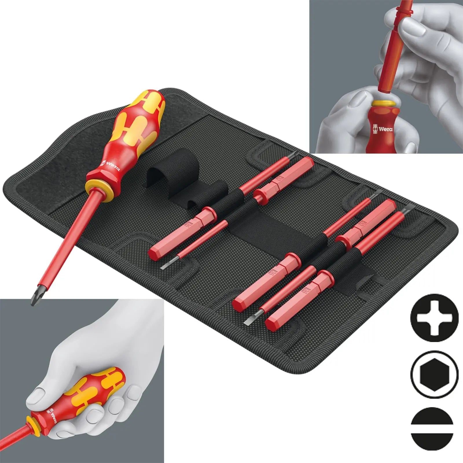 Wera Screwdriver Set VDE 7 Piece Kraftform Kompakt VDE 7 Universal 1 Slotted Phillips White Rose Tools