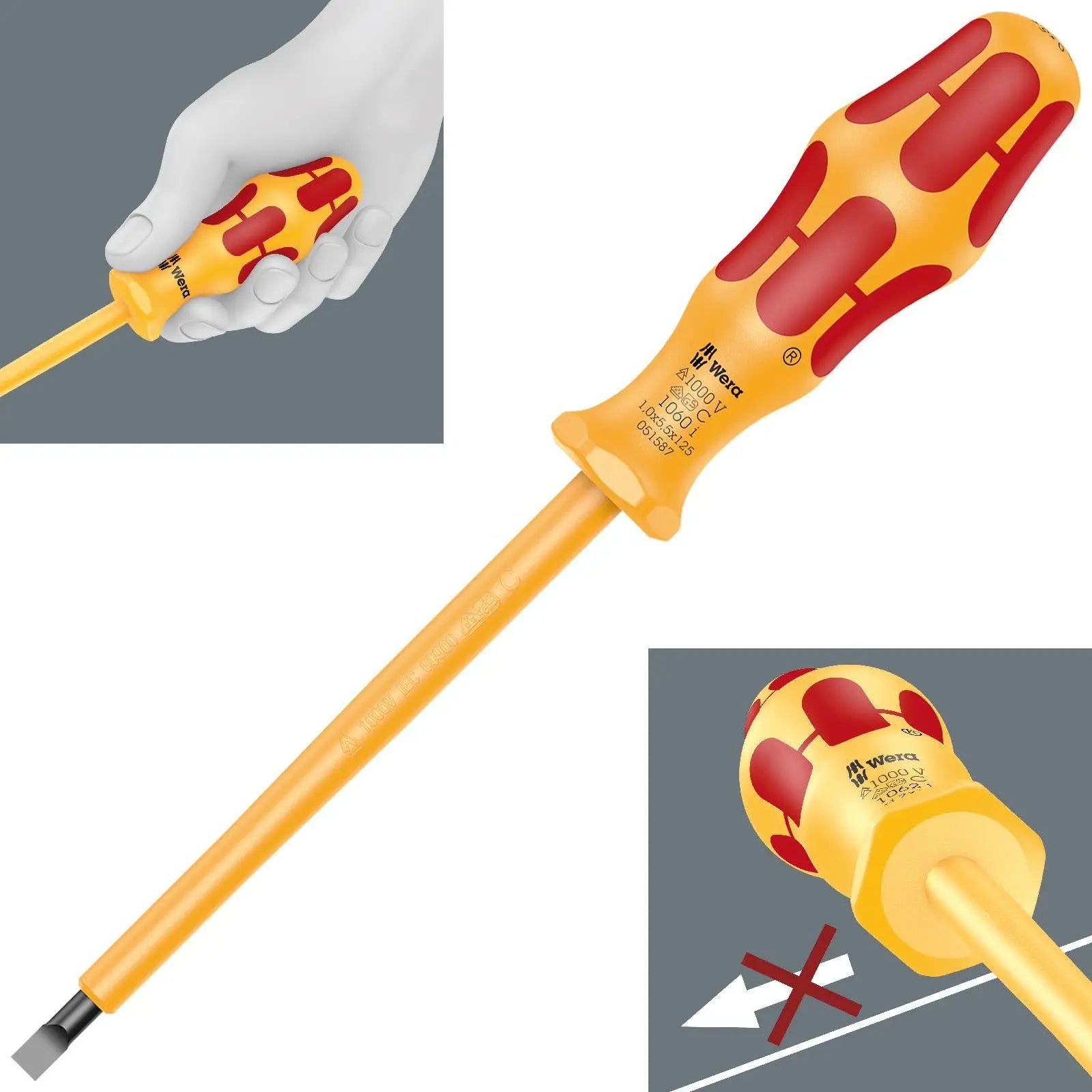 Wera Screwdriver VDE Insulated 1000V Kraftform 1000 Series Slotted Phillips Pozi