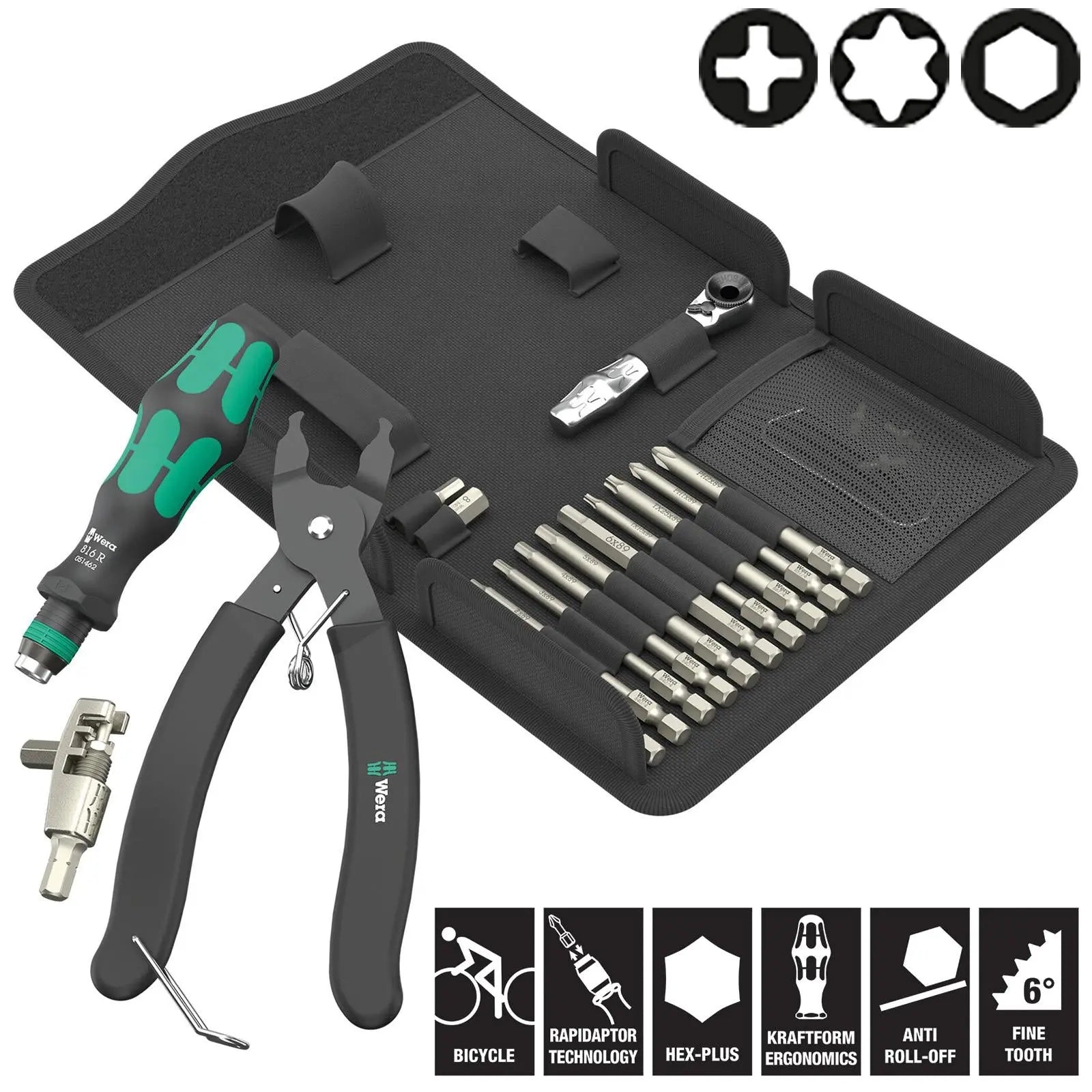 Wera Screwdriver and Chain Riveter Repair Tool Set 9532 Bicycle Set for Workshops 20 Pieces PH TX Hex White Rose Tools
