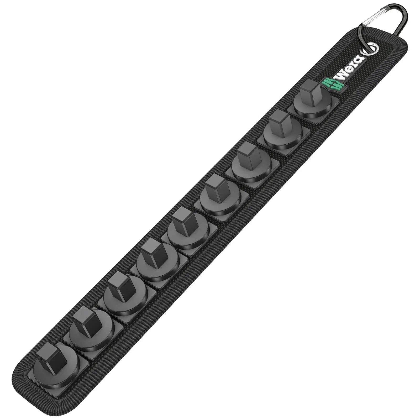Wera Socket Rail B 3/8" Drive Textile Belt with Carabiner 9 Location Twist to Unlock Unloaded White Rose Tools